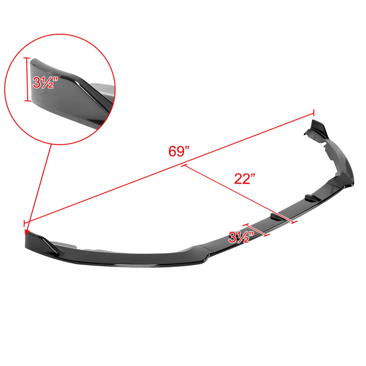 2019-2020 Ford Fusion Glossy Black 3Pcs Front Bumper Lip Splitter Kit