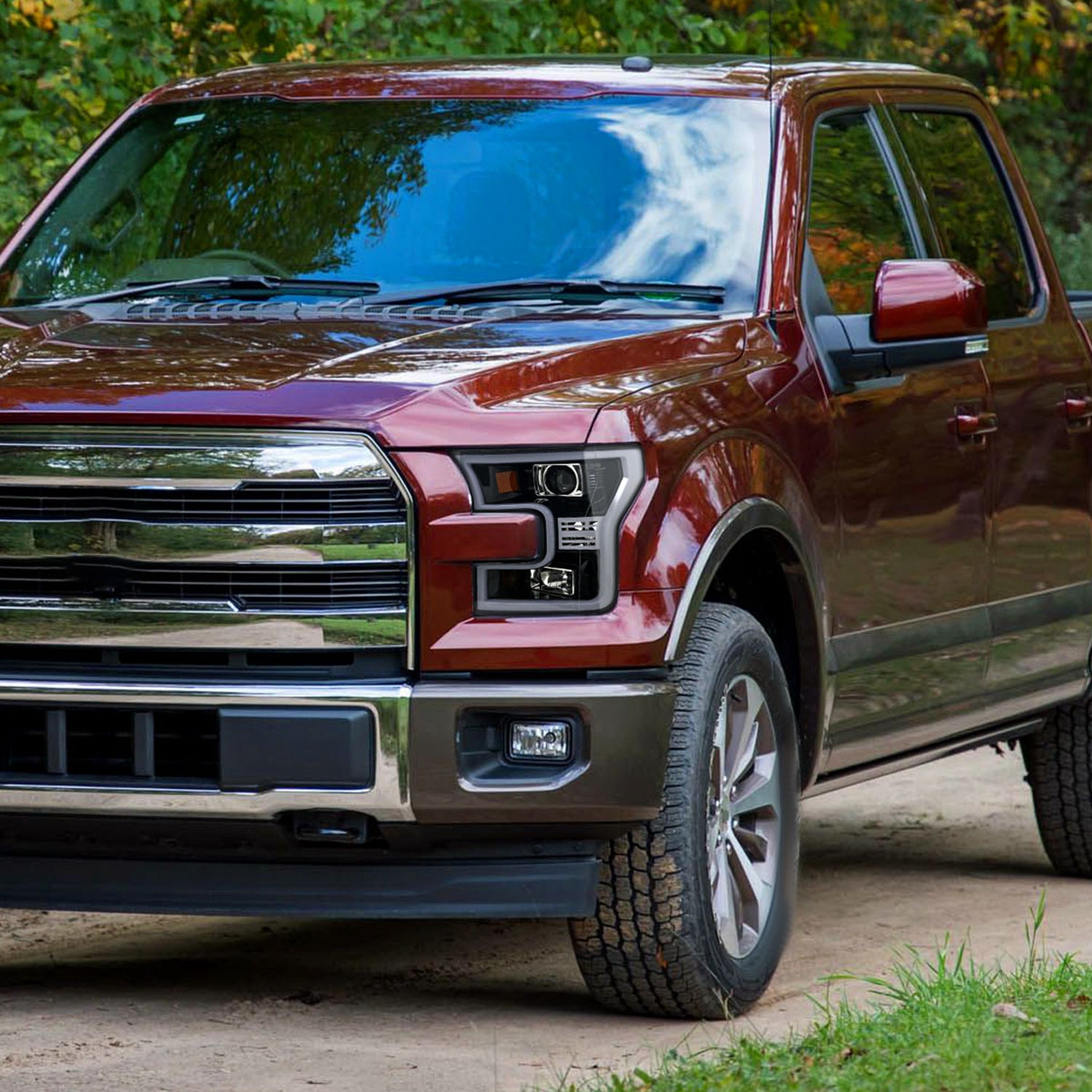 2015-2017 Ford F-150 LED Bar Projector Headlights Jet Black/Clear Lens