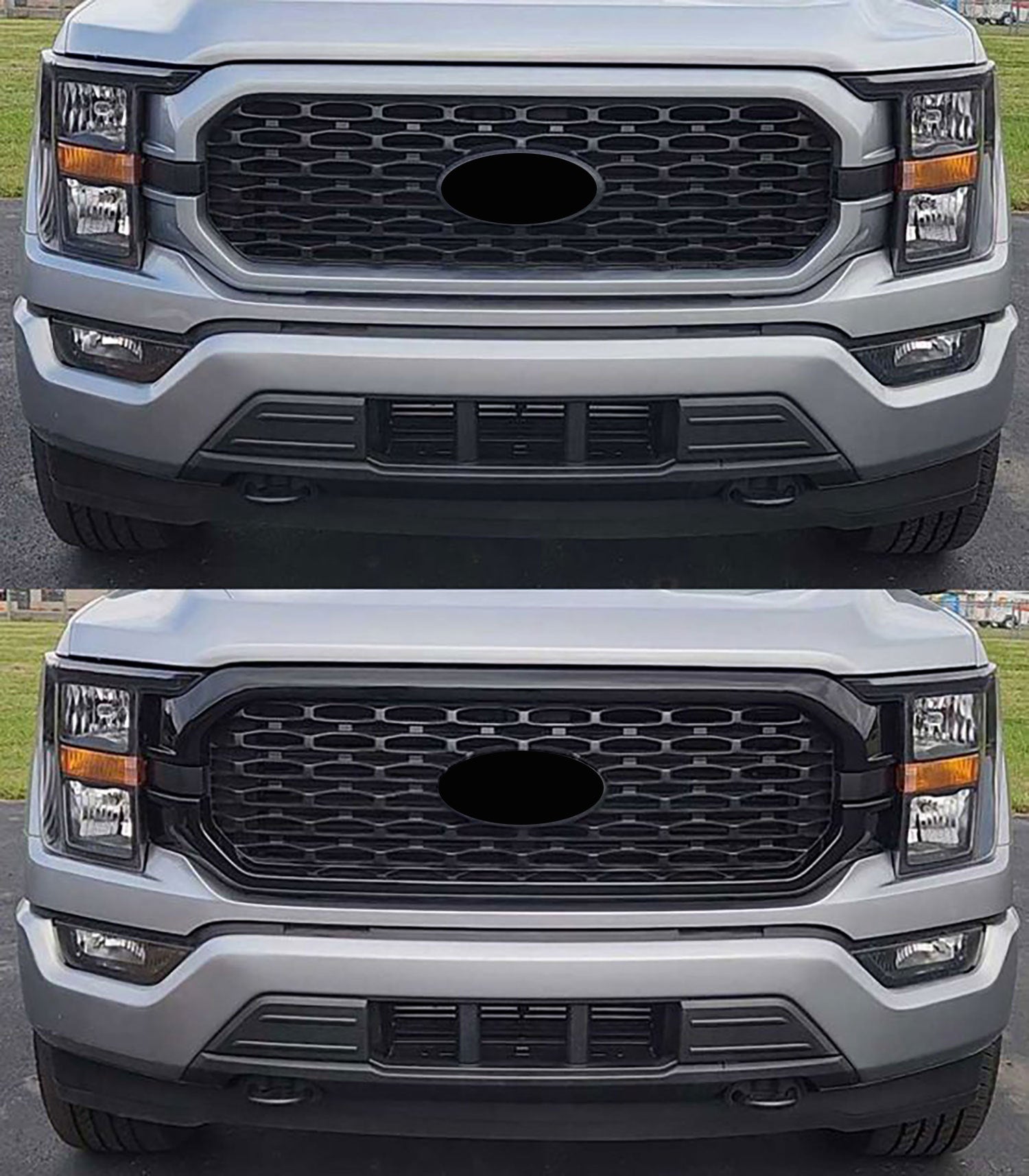 2021-2023 Ford F-150 Grille Overlay Gloss Black 2Pcs ABS Plastic