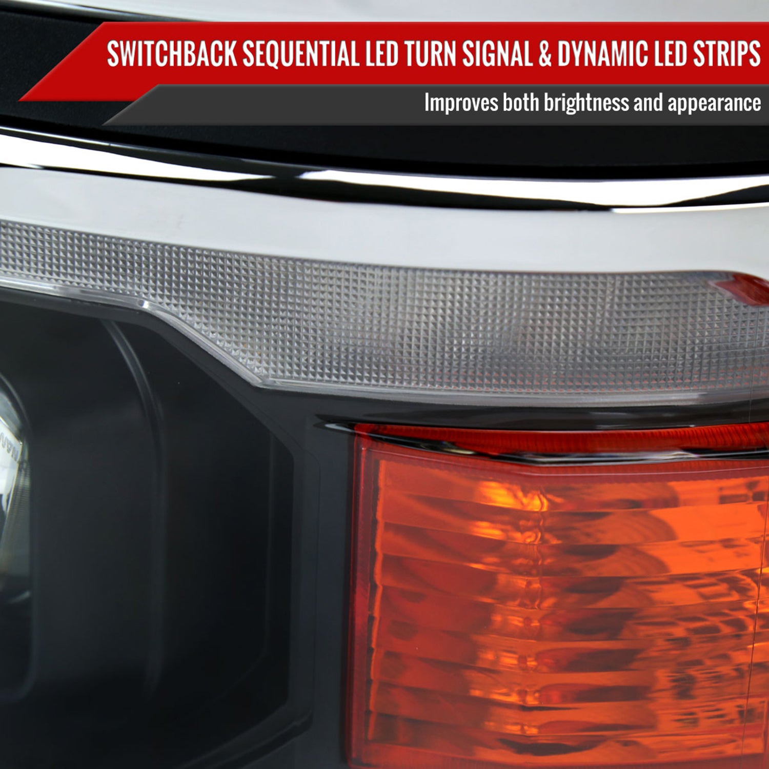 2014-2015 Chevy Silverado 1500 LED Bar Projector Headlights Black/Chrome Trim