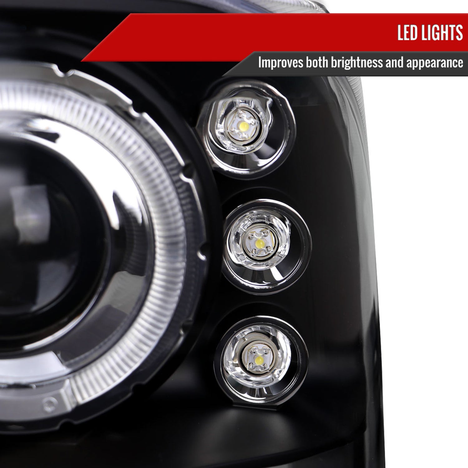 1999-2004 Ford Excursion F-250 F-350 F-450 F-550 Dual Halo Headlights Black