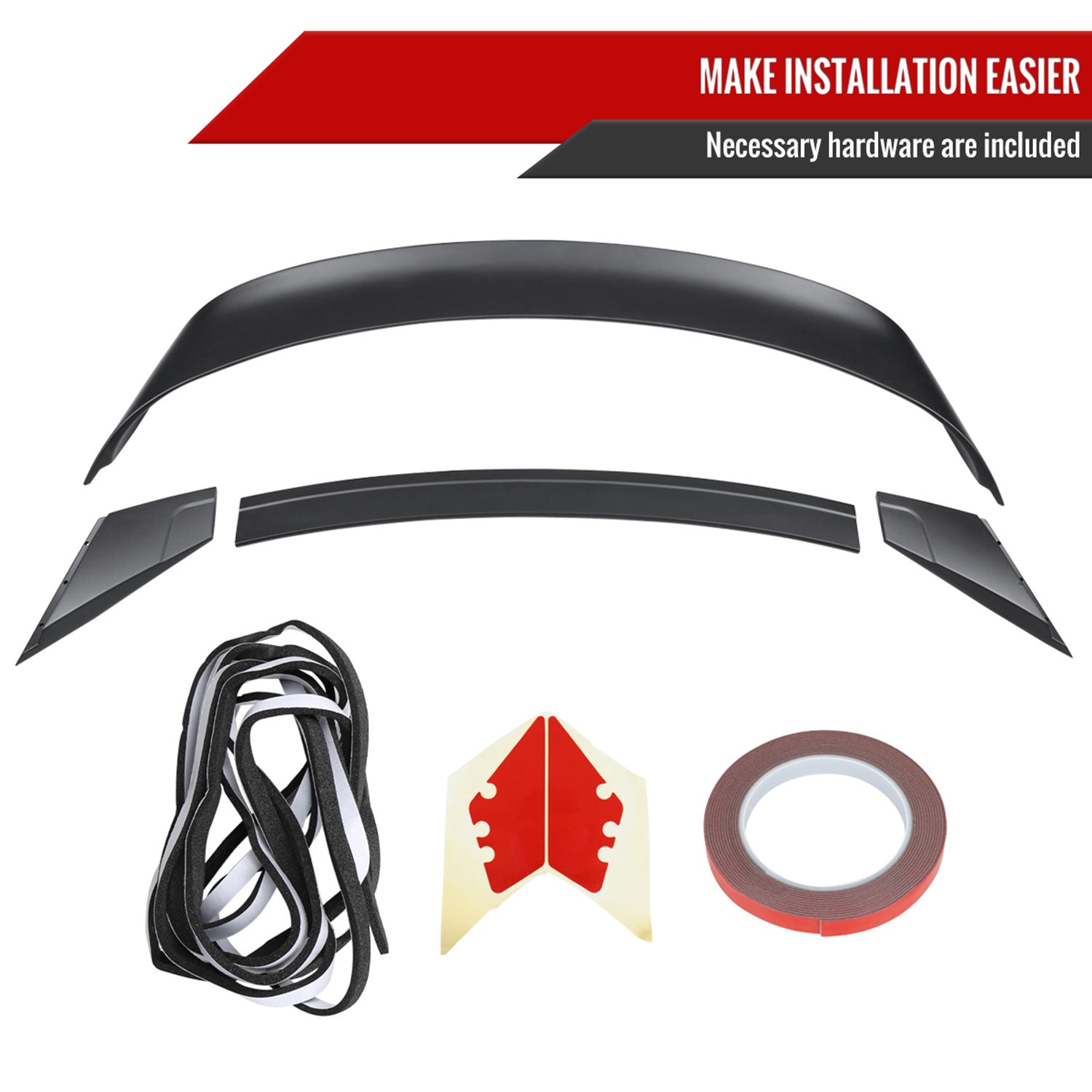 2015-2022 Ford Mustang Matte Black ABS GT350R Style 4PC Rear Spoiler Wing