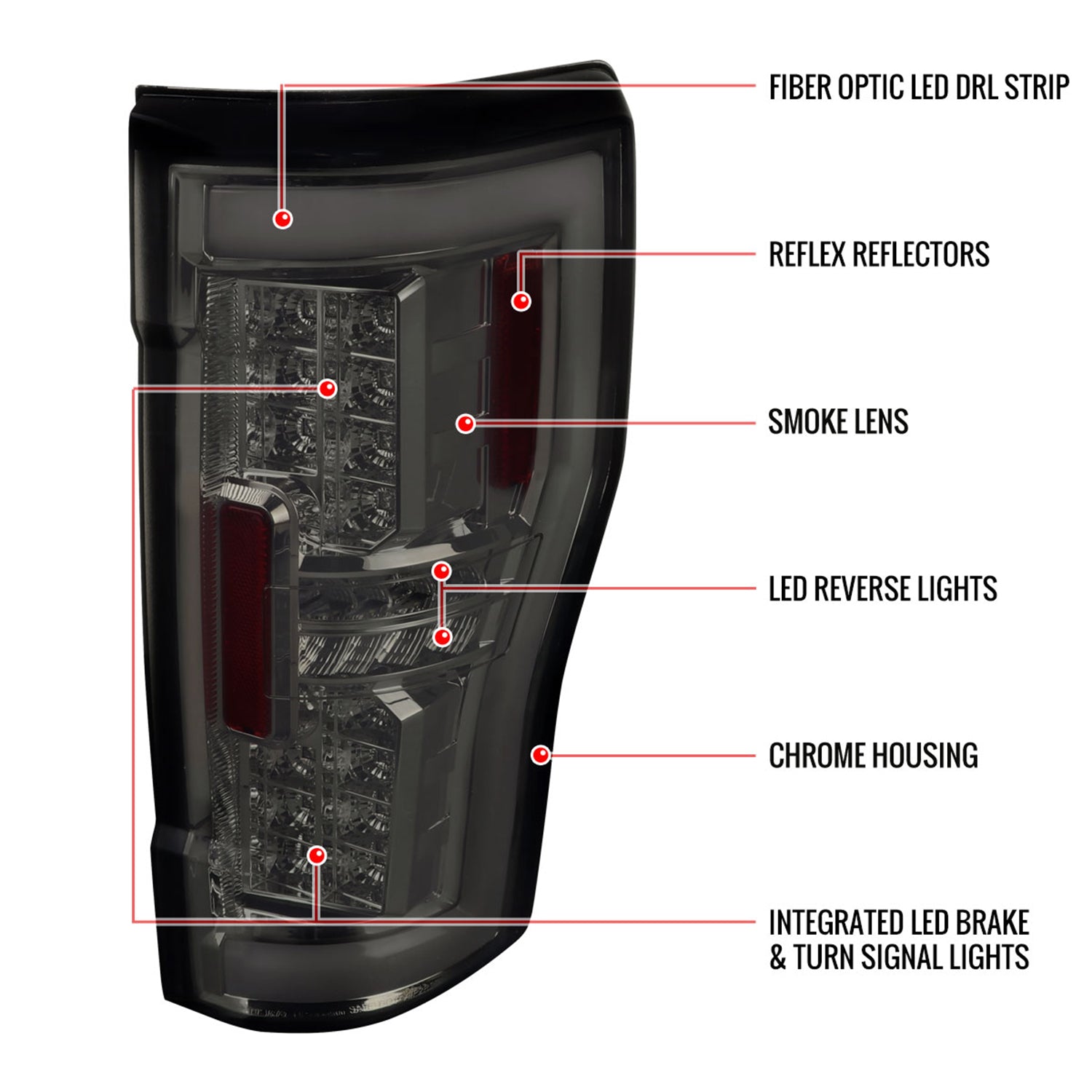 2017-2019 Ford F-250/350/450/550 Super Duty LED Bar Tail Lights Chrome/Smoke