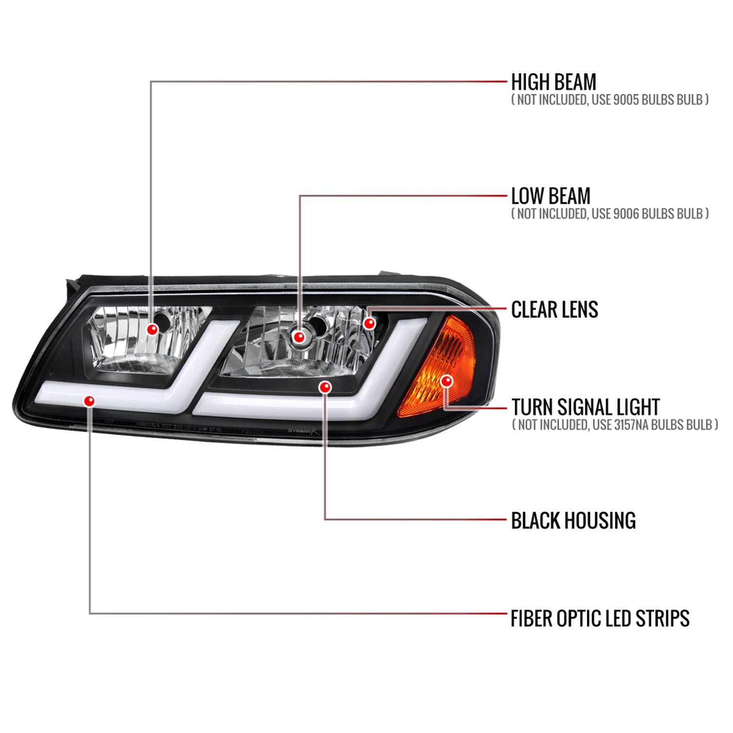 2000-2005 Chevy Impala LED Bar Factory Style Headlights Matte Black/Clear Lens