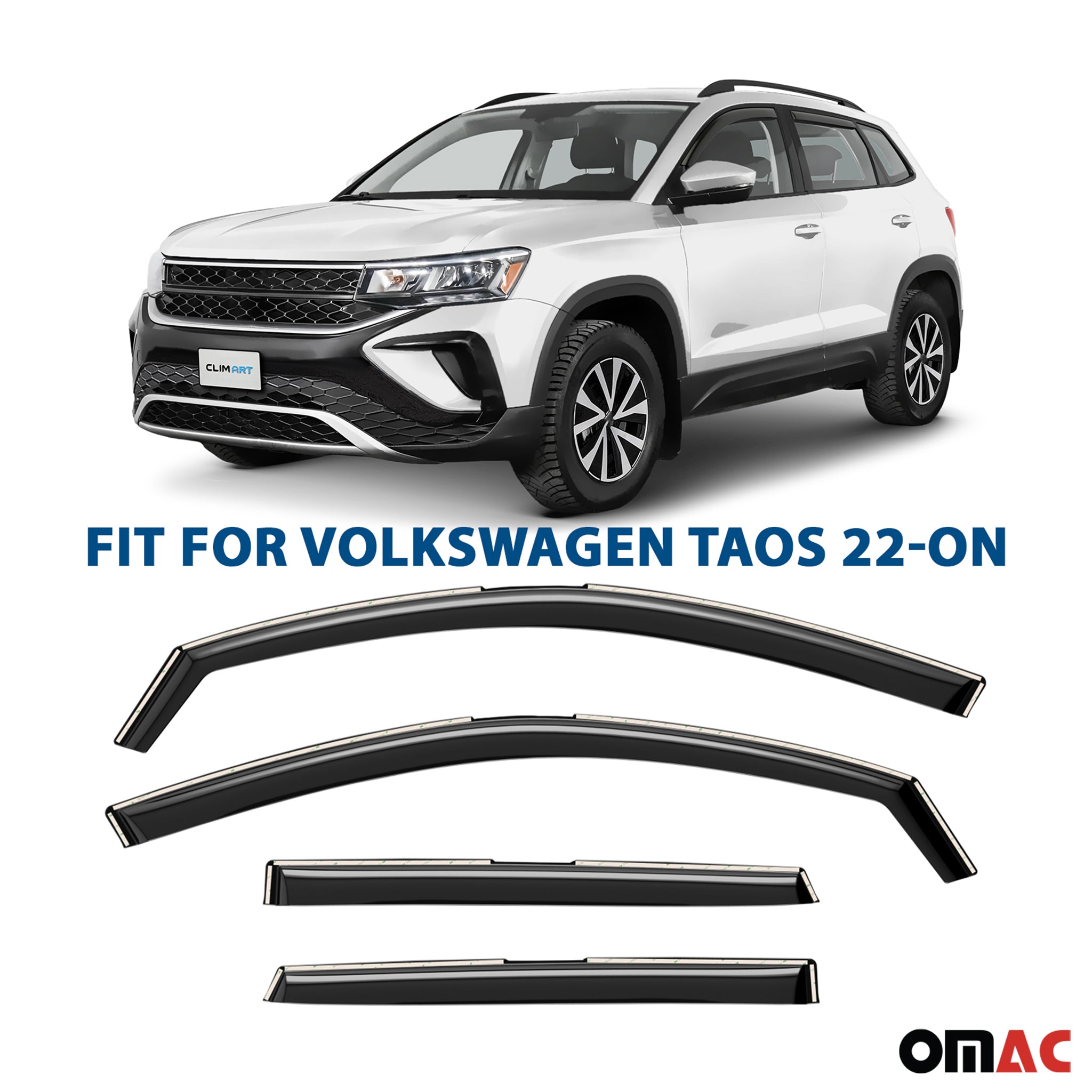 Clim Art Wind Deflectors for VW Taos 2022-2025 Shatterproof Dark Smoke 4 Pcs