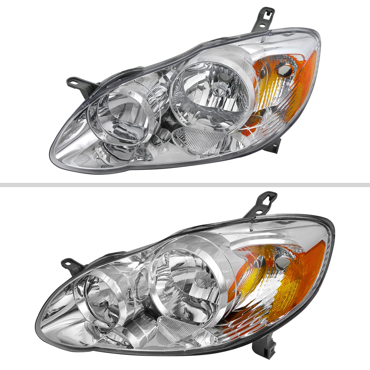 2003-2008 Toyota Corolla Factory Style Headlights Chrome Housing/Clear Lens