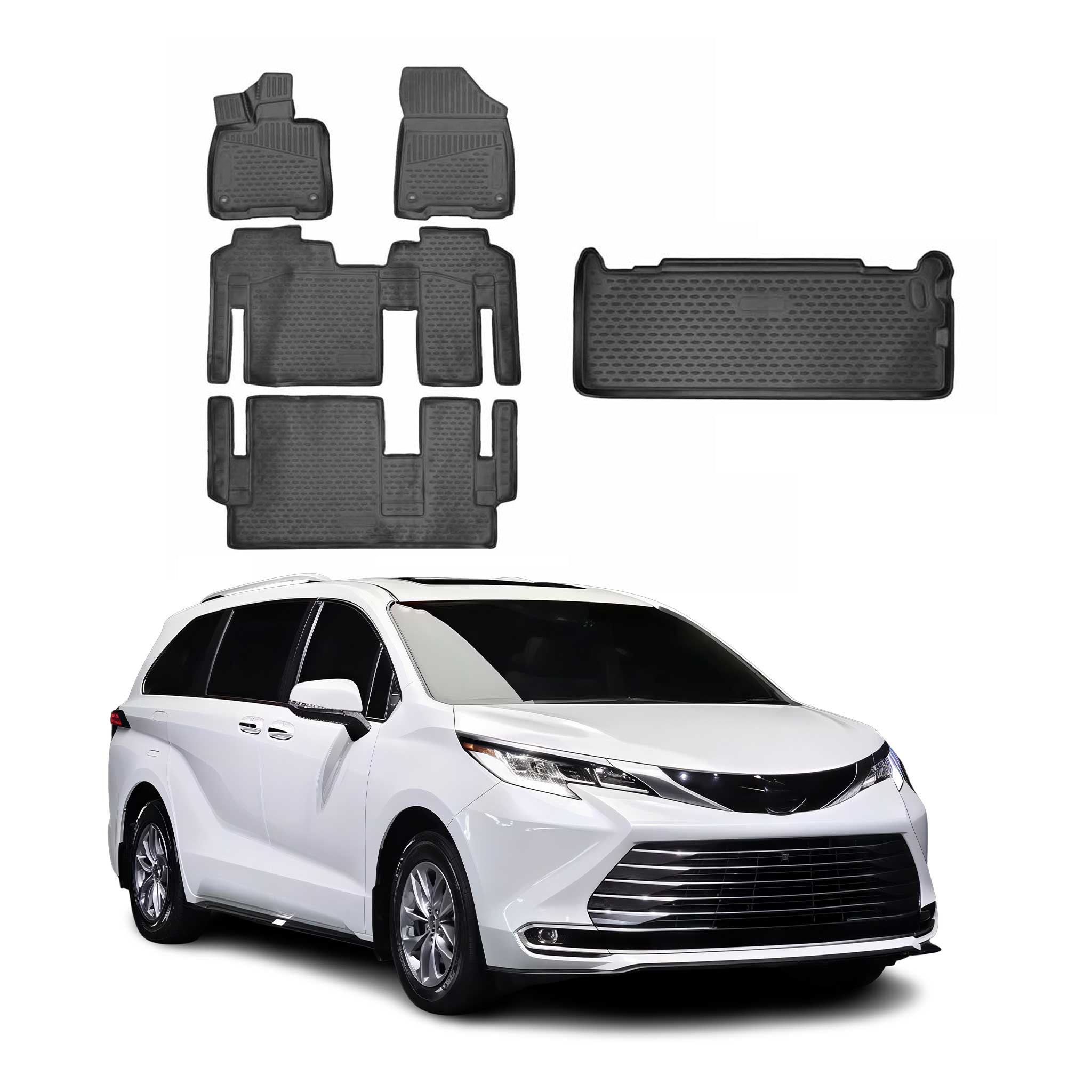 2021-2025 Toyota Sienna 8 Seats Floor Mats & Cargo Liner Full Set Black
