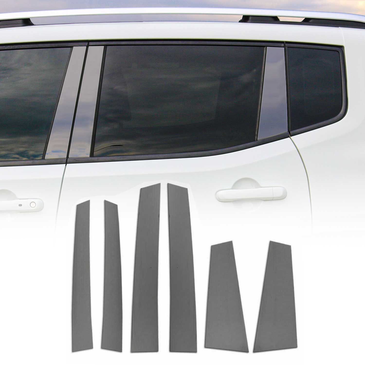 2015-2024 Jeep Renegade Window B Pillar Posts Door Trim Cover Steel Dark 6x