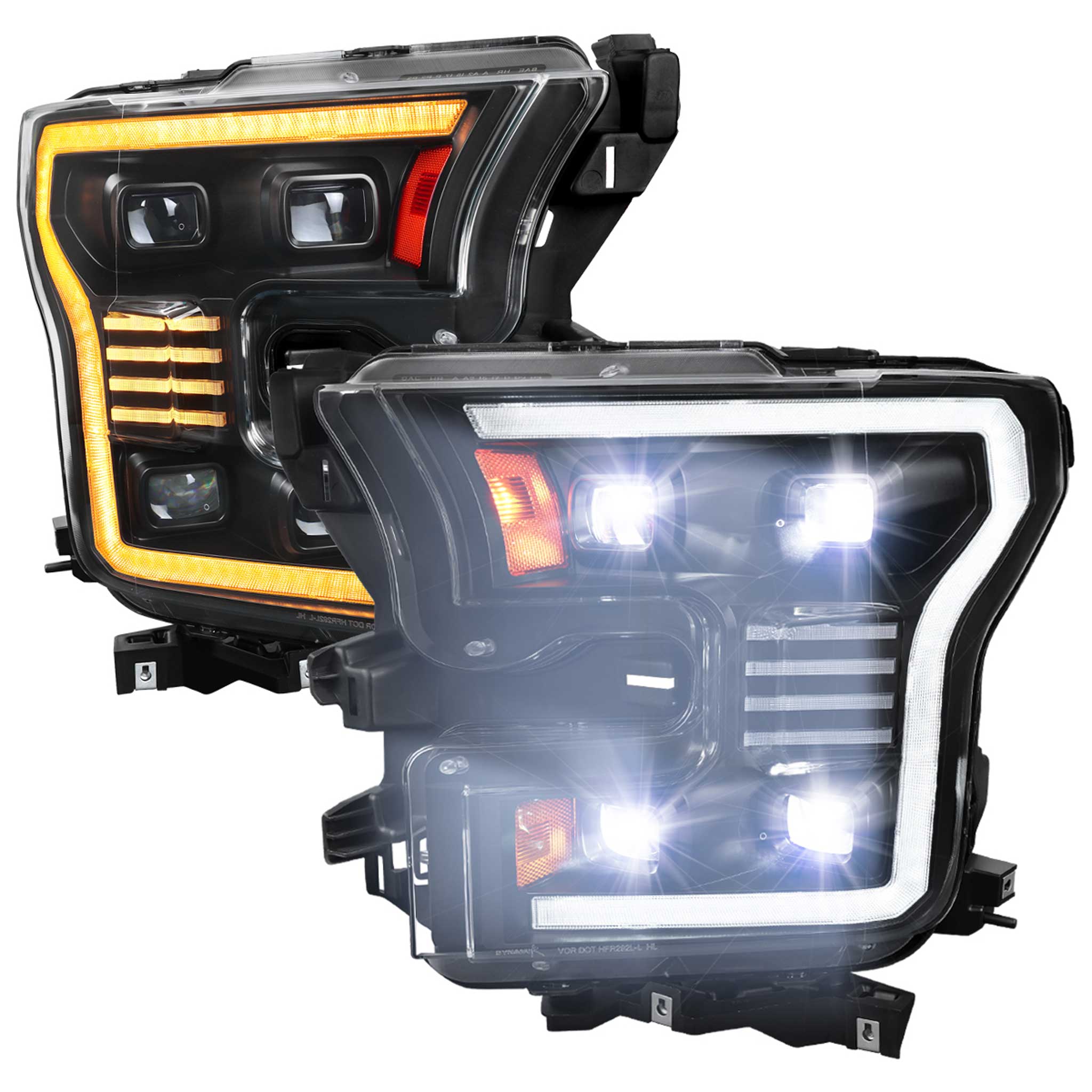 For Ford F-150 2015-2017 LED Headlights LED Turn Signals DRL Parking Light Strip Black Housing Clear Lens