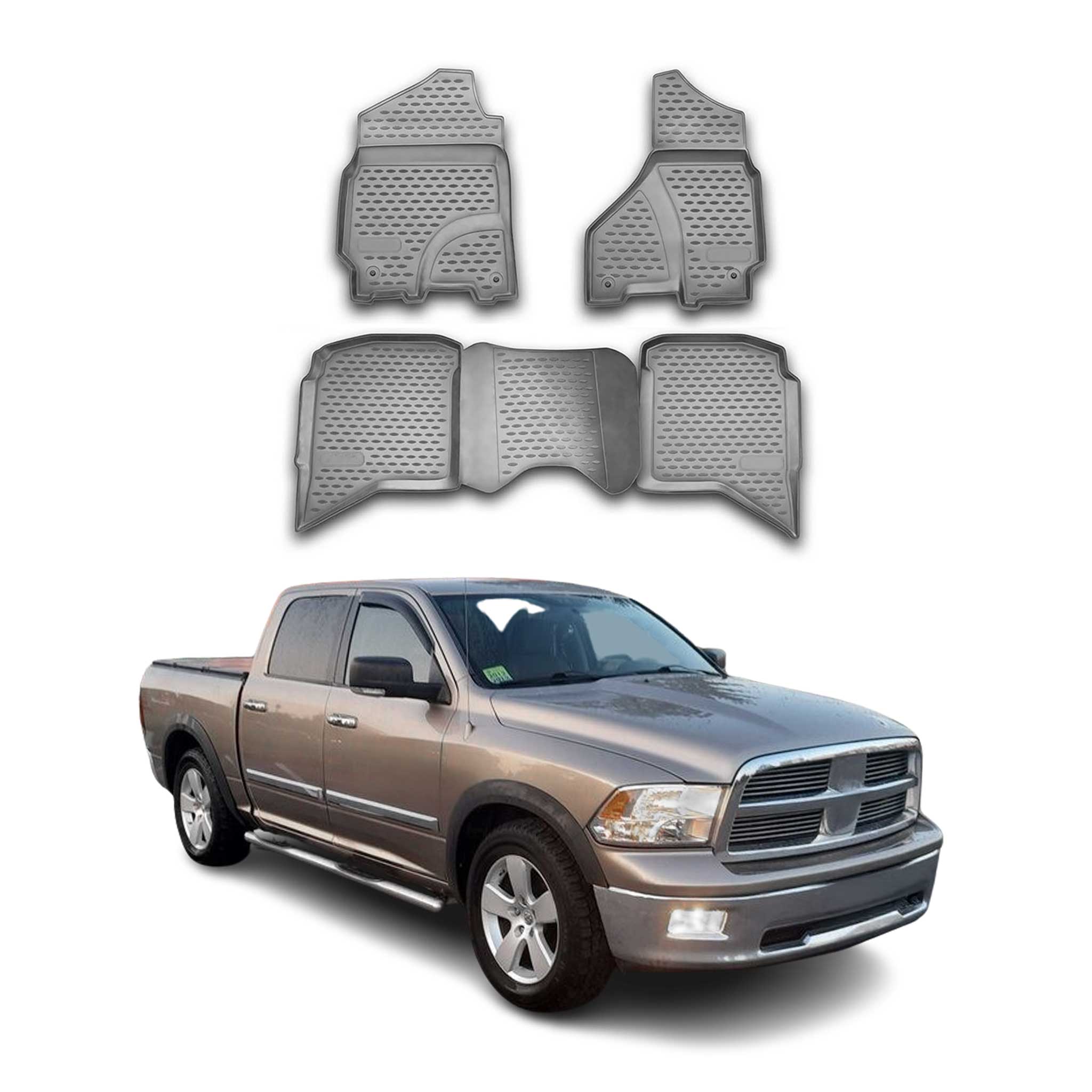2009-2018 RAM 1500 Crew Cab Floor Mats Liners Full Set All Weather Gray