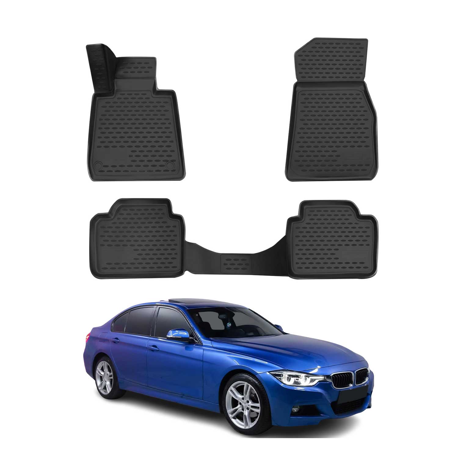 2012-2018 BMW 3 Series F30 F31 OMAC Floor Matss Liner Rubber TPE Black 4Pcs