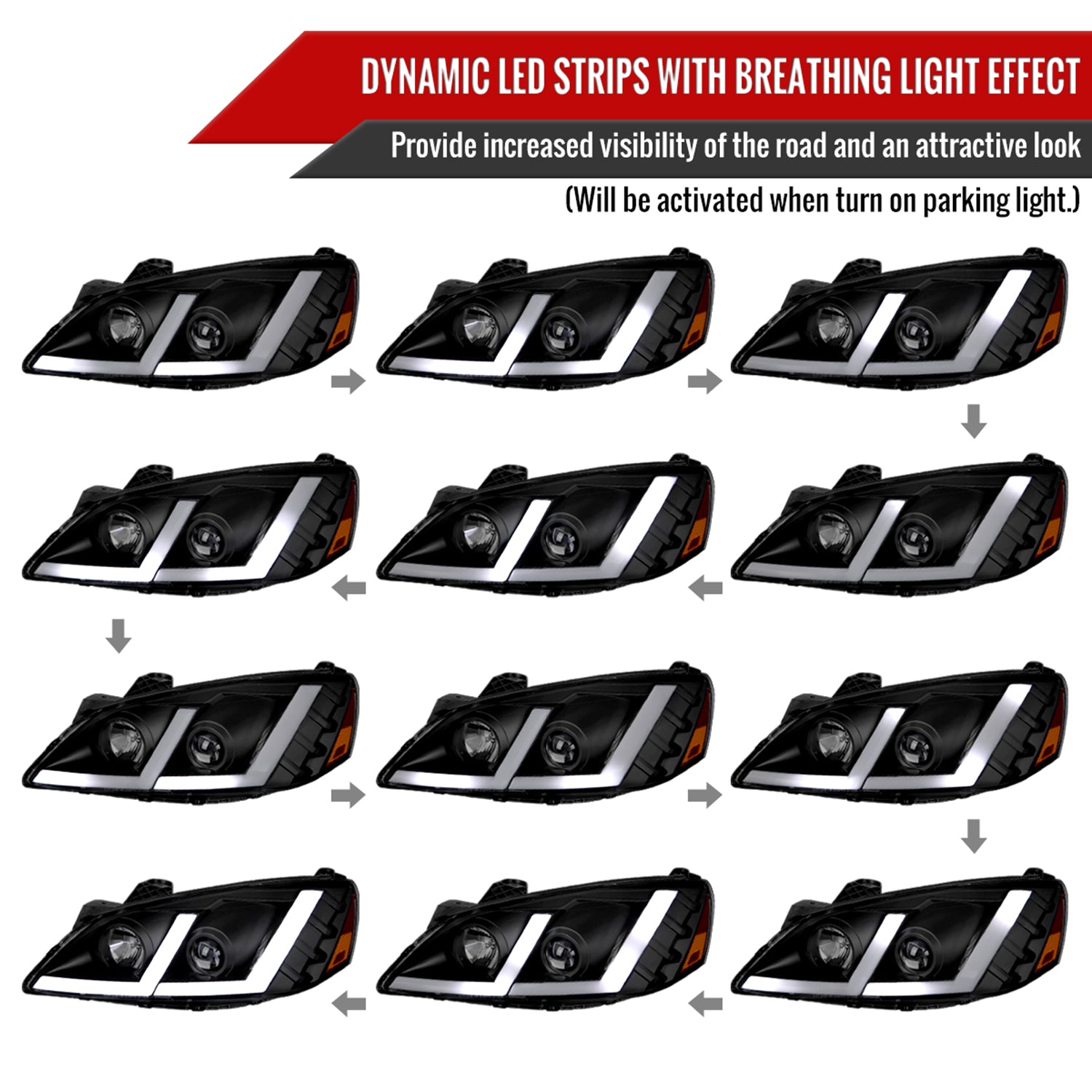 2005-2010 Pontiac G6 Projector Factory Headlight LED Bar Turn Signal Black