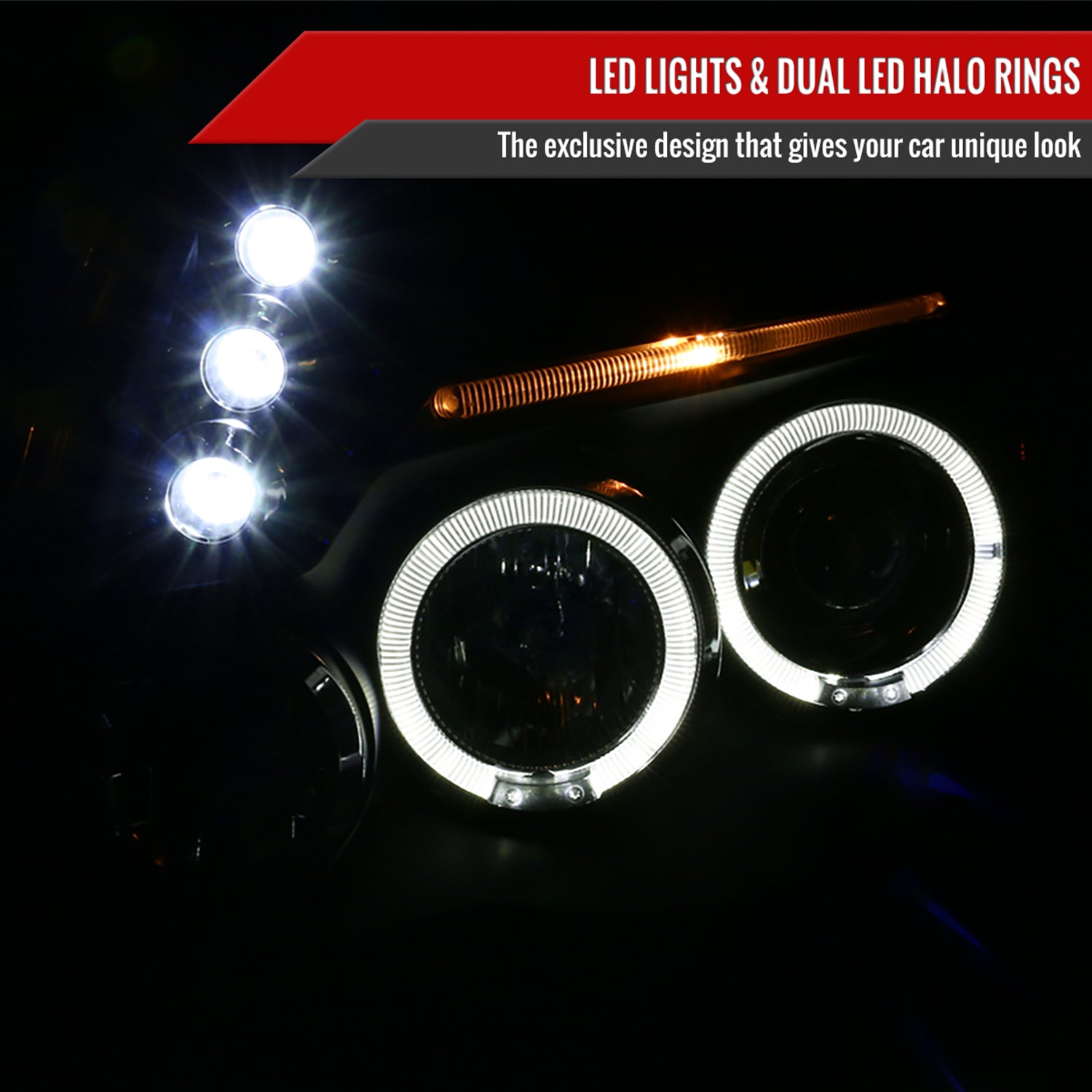 2005-2011 Toyota Tacoma Dual Halo Projector Headlights Matte Black/Clear Lens