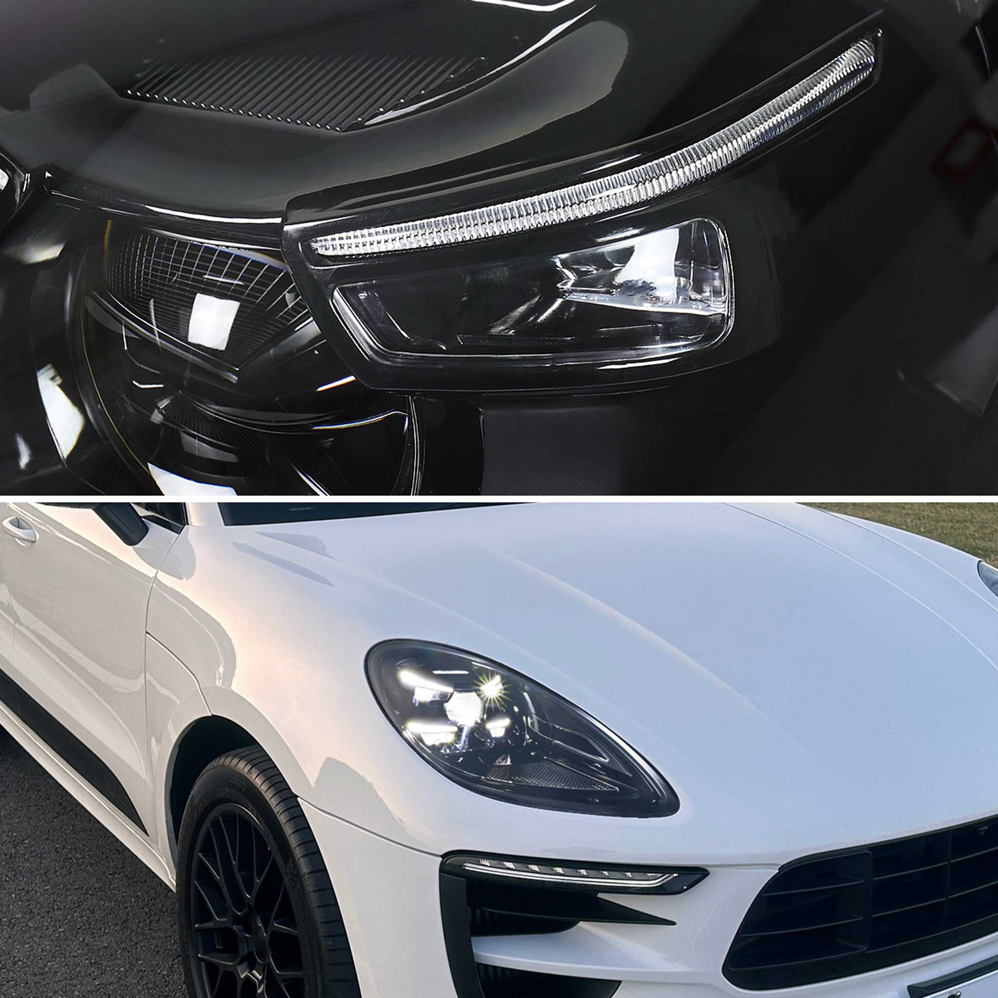 For Porsche Macan 95B.1 2015-2018 Matrix LED Projector Headlights DRL Non-Dynamic Black Clear Glossy Trim