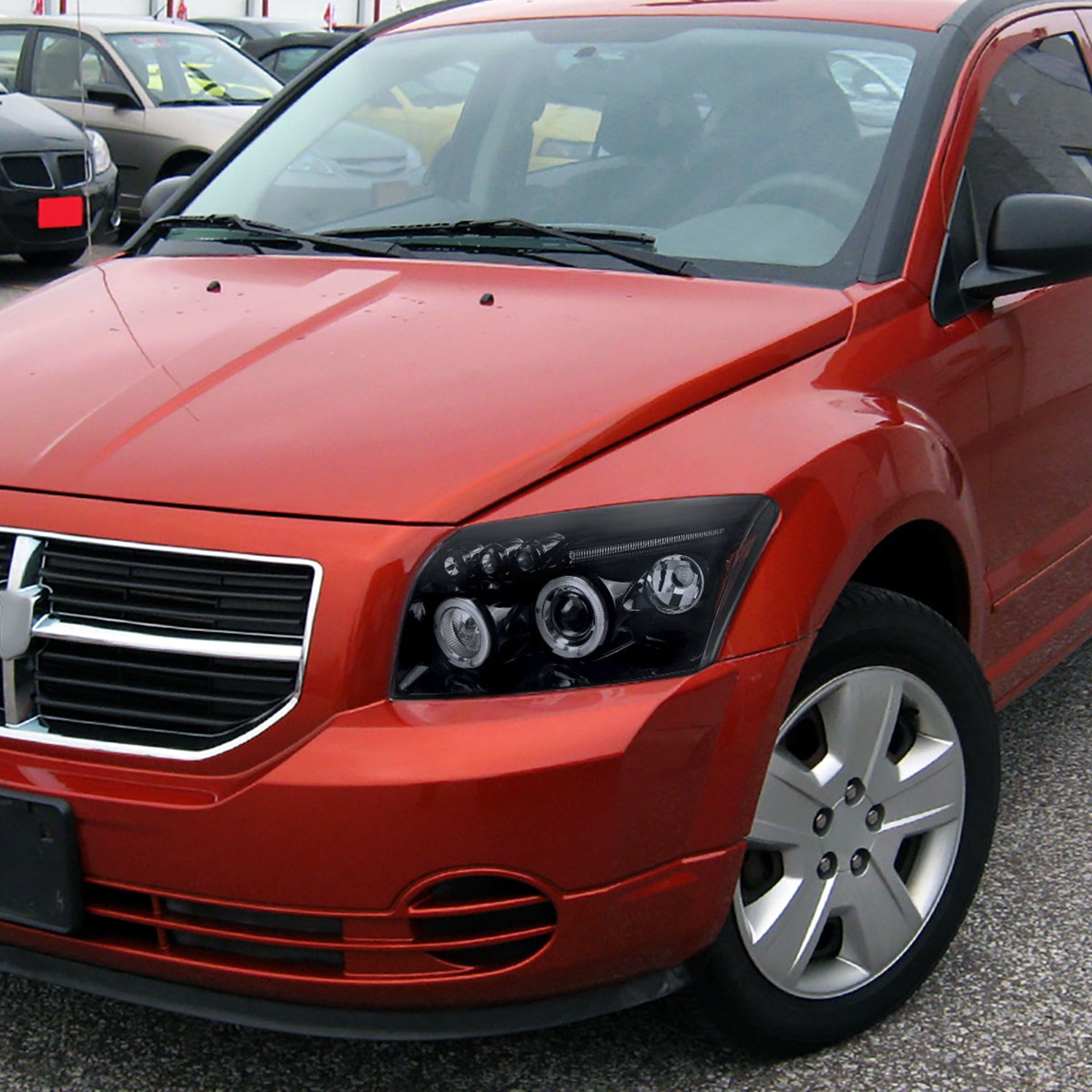 2007-2012 Dodge Caliber Dual Halo Projector Headlights Glossy Black/Smoke Lens