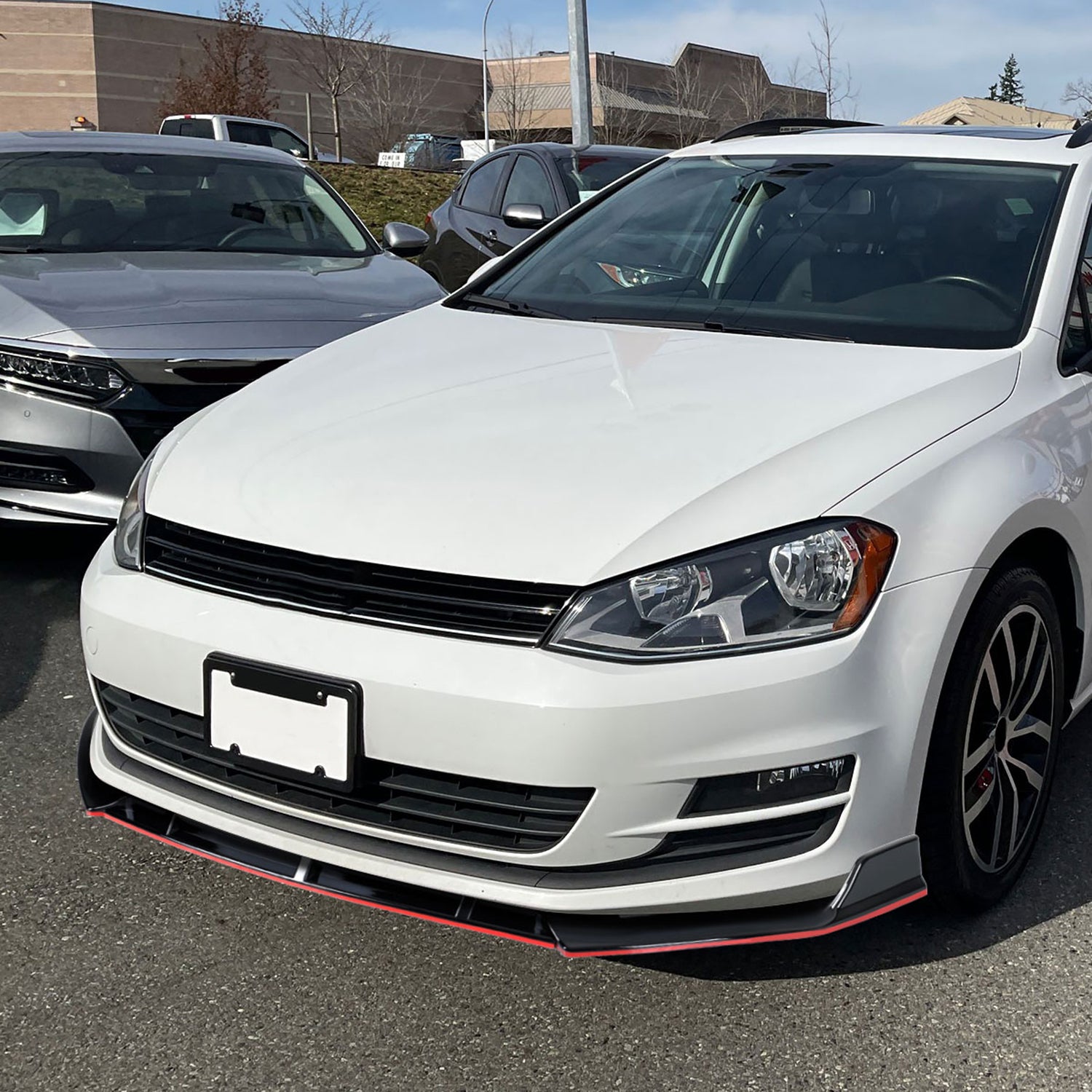 2014-2017 VW Golf Glossy Black/Red Trim 3Pcs Front Bumper Lip Splitter Kit
