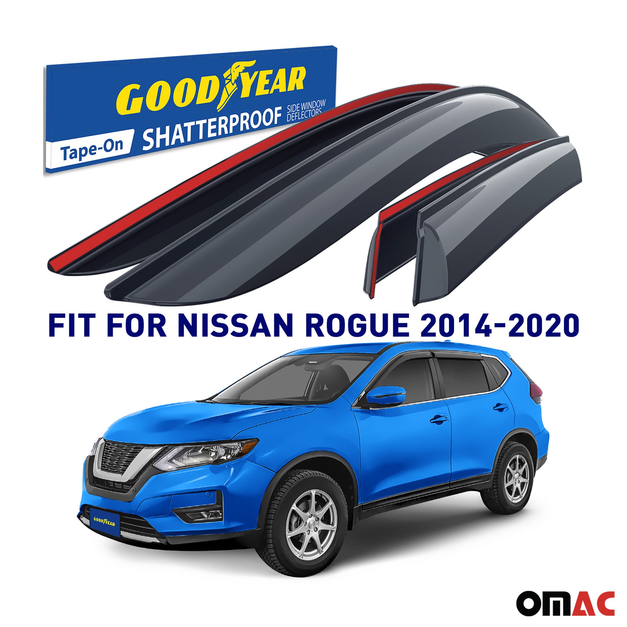 Goodyear Wind Deflectors for Nissan Rogue 2014-2020 Tape-On Premium Smoke 4 pcs