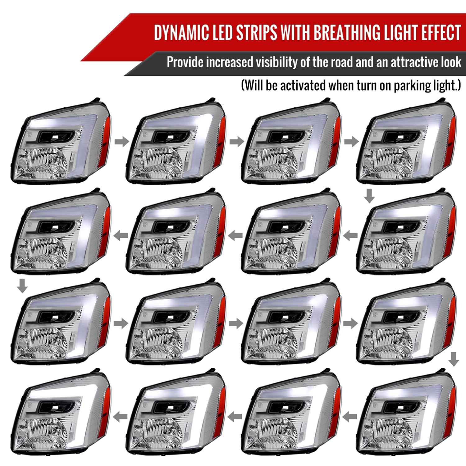 2005-2009 Chevy Equinox Factory Headlights LED Bar Turn Signal Chrome