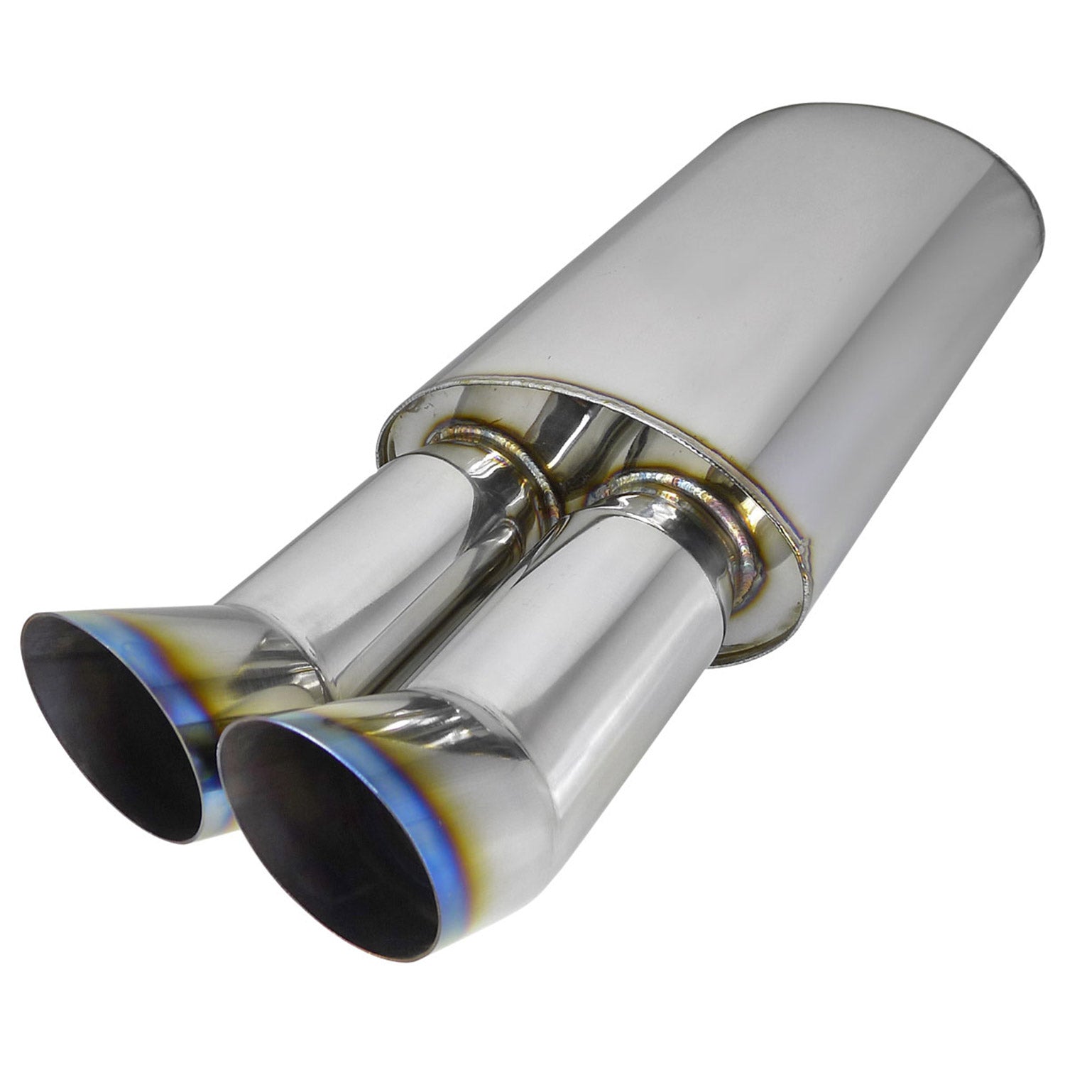 Universal DTM Style 2.5" Inlet/3" Outlet Steel Exhaust Muffler w/Dual Burnt Tips