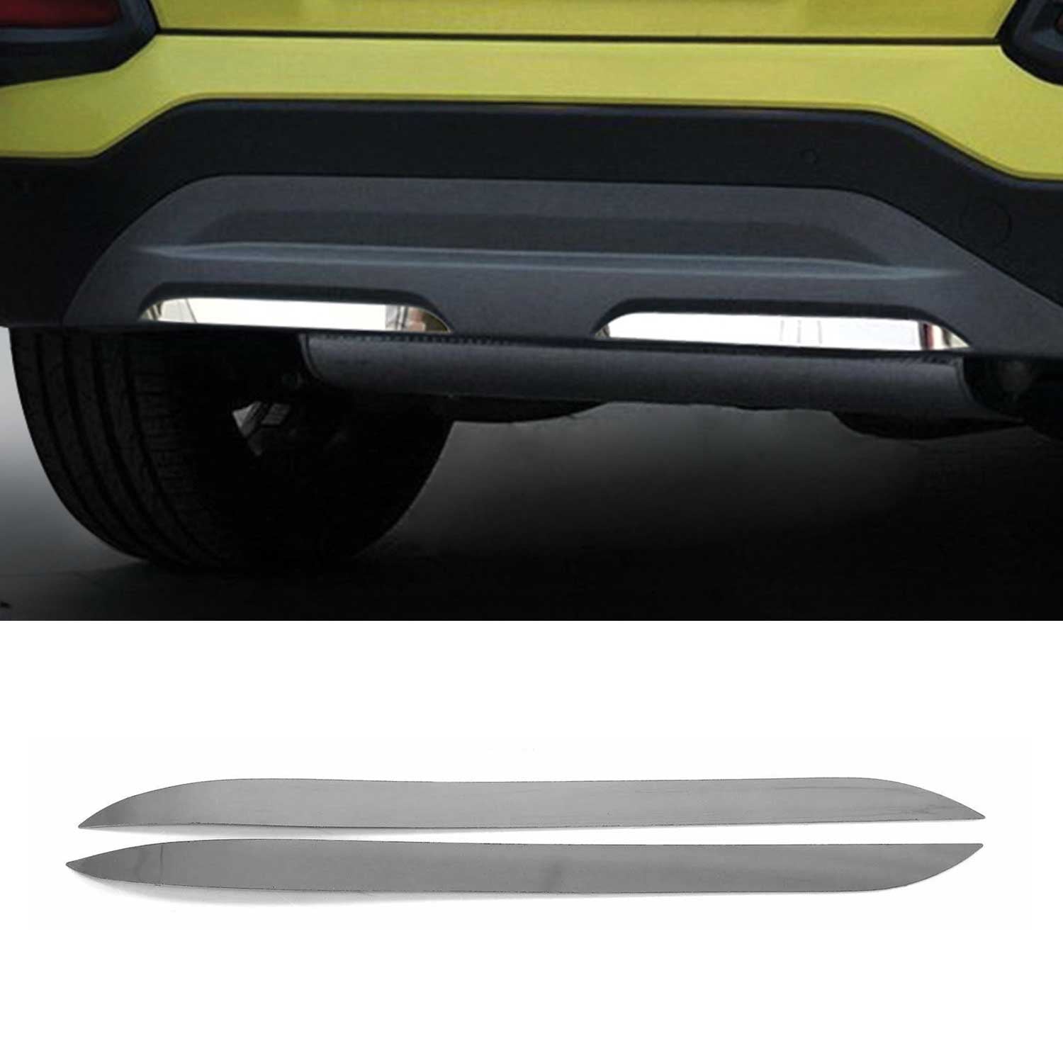 2018-2023 Hyundai Kona Rear Bumper Diffusor Chrome Trim Silver Stainless Steel 2 Pcs