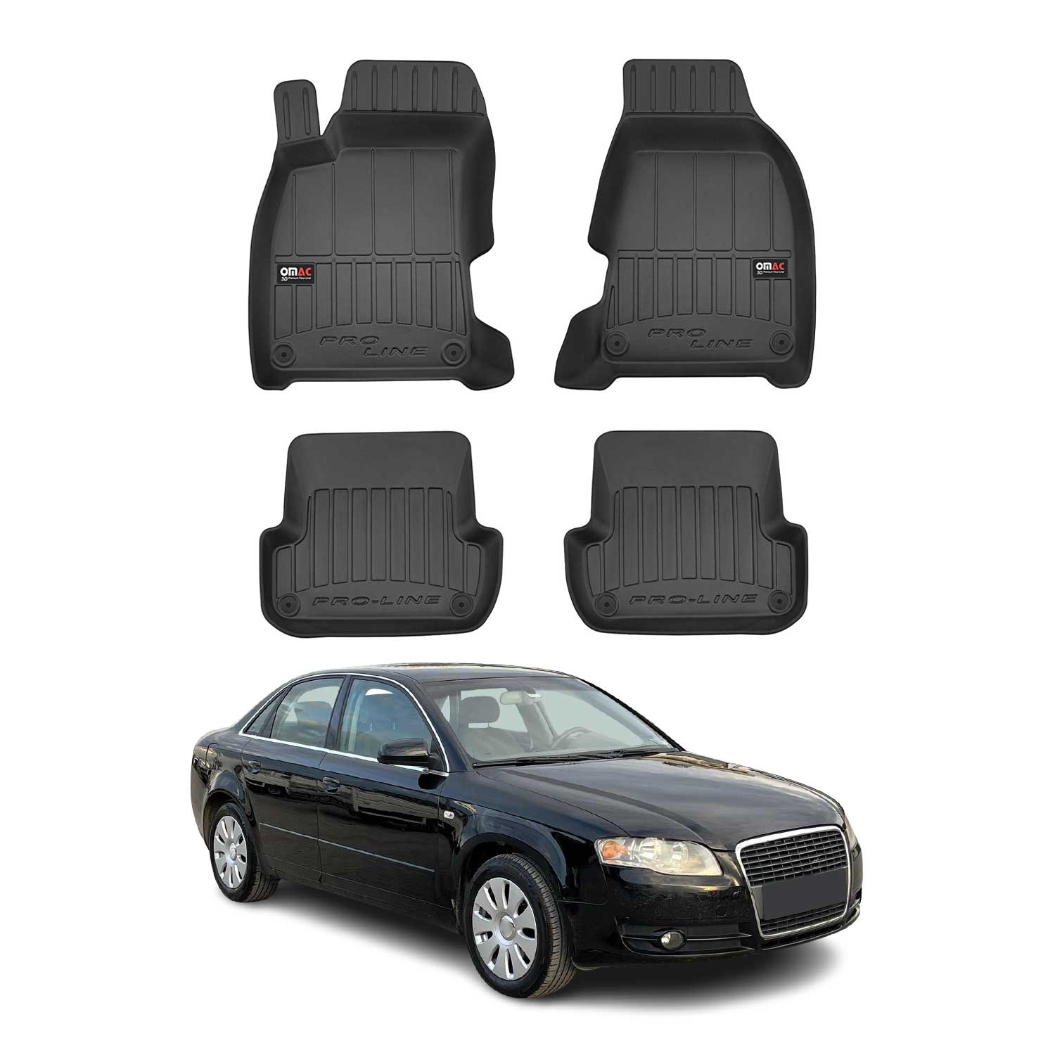 2004-2008 Audi A4 S4 A4 Quattro Sedan Wagon Premium Floor Mats Liners Full Set All Weather Heavy Duty Black
