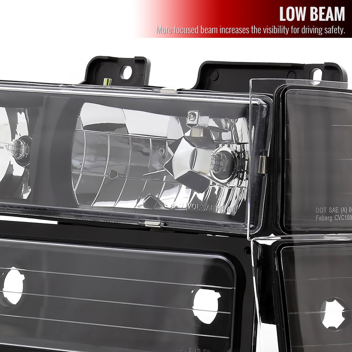 1994-1998 Chevy Silverado/Tahoe/C10 Headlights Bumper&Corner Lights Black