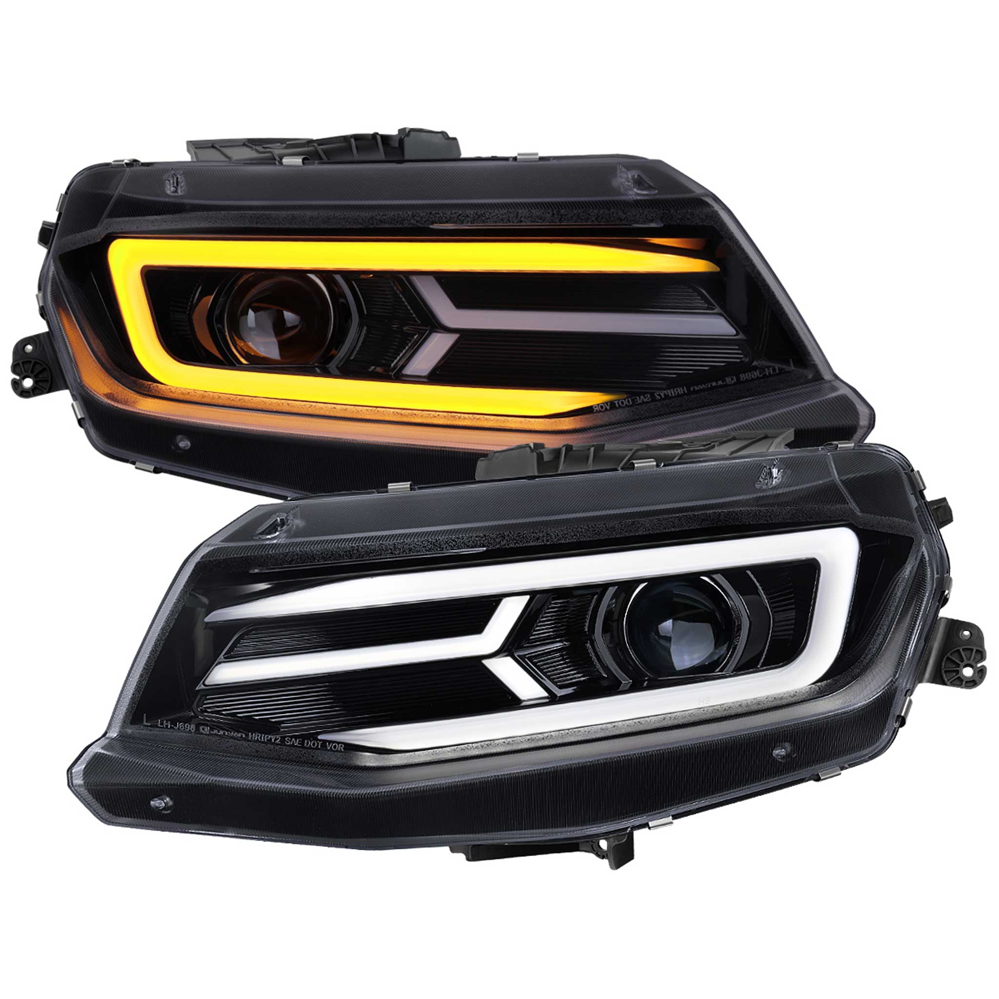 For Chevrolet Camaro 2016-2018 LED Strip Projector Headlights Turn Signal Lights Chrome Housing Smoked Lens