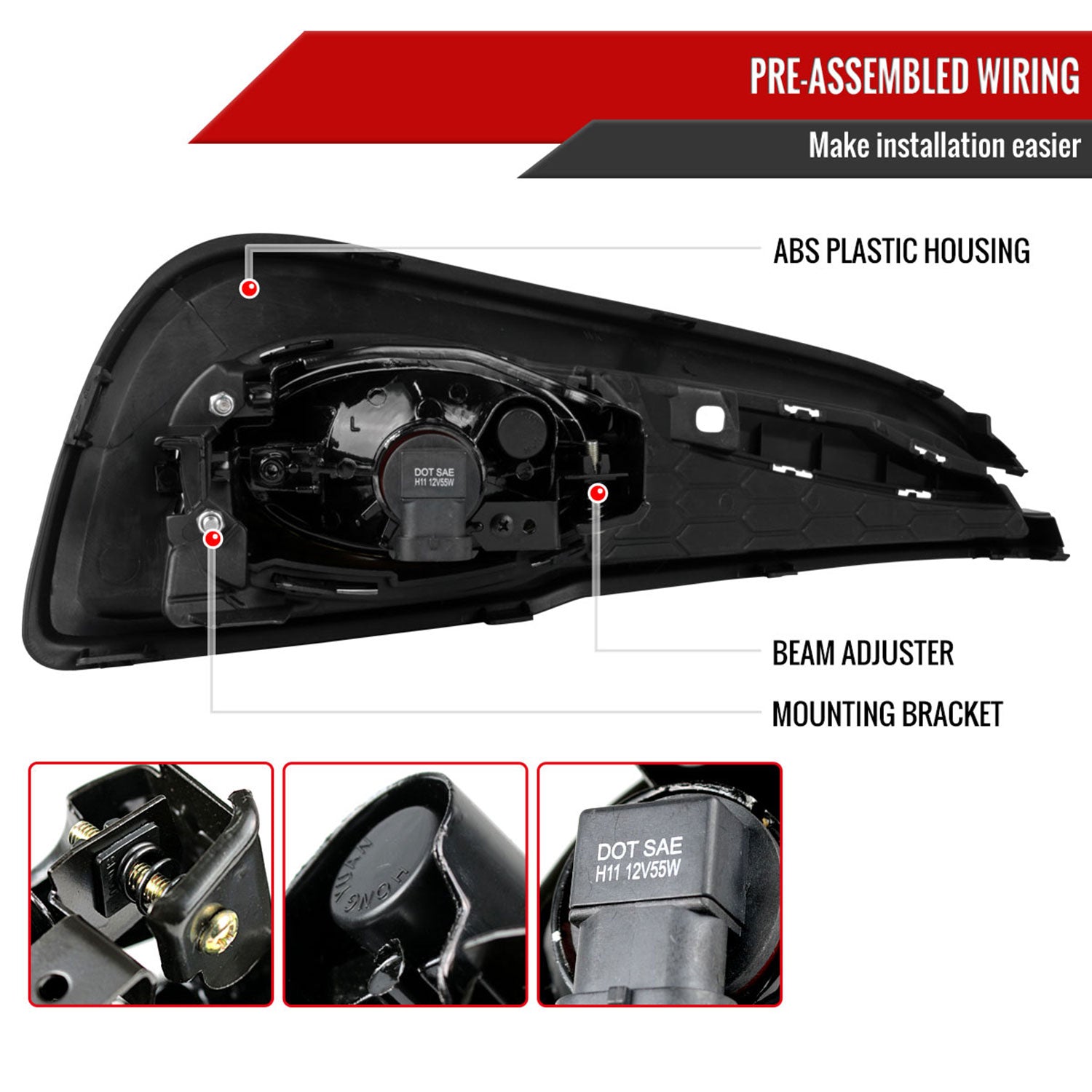 2013-2015 Honda Civic Sedan H11 Fog Lights Kit Chrome Housing/Yellow Lens