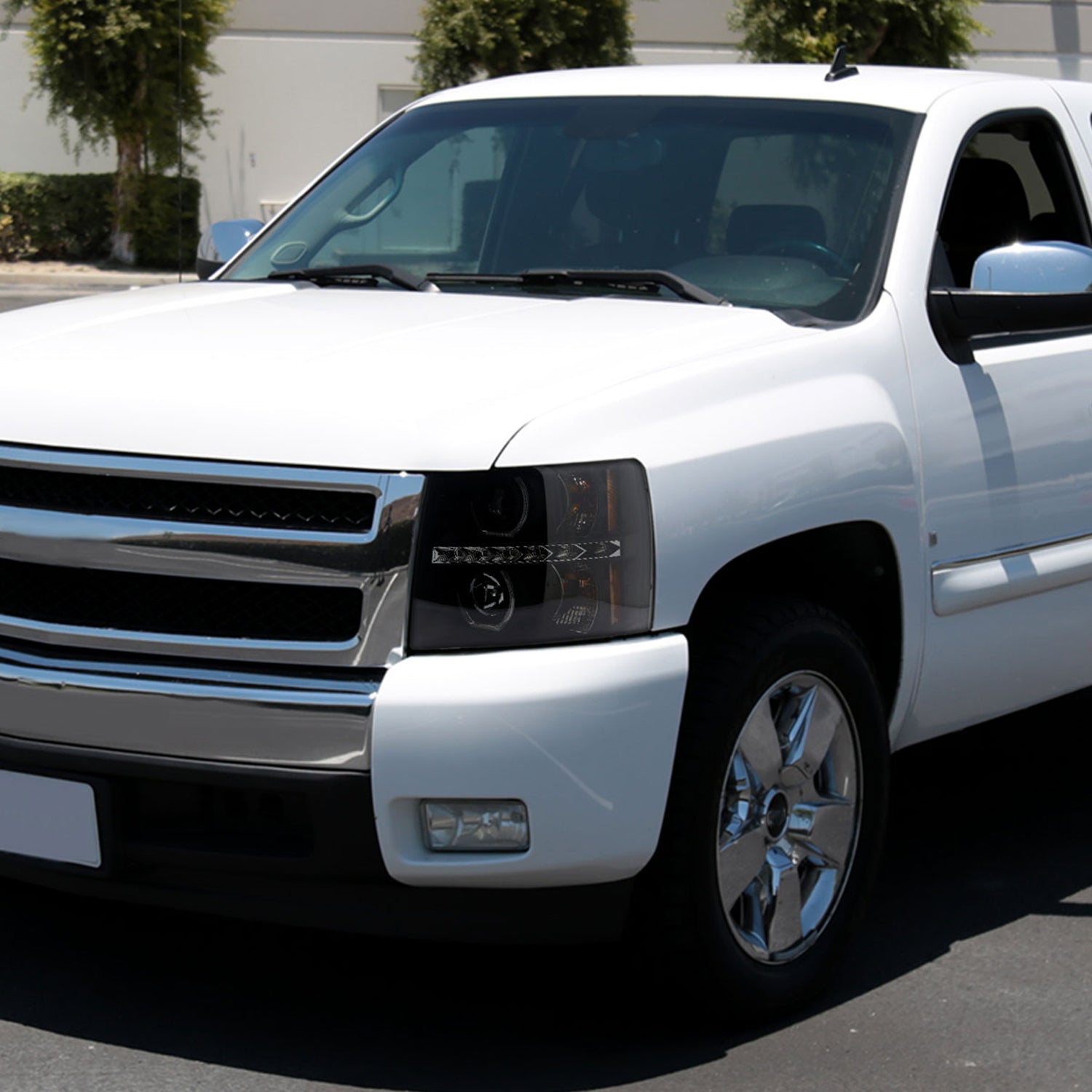 2007-2013 Chevy Silverado 1500 2500HD 3500HD Dual U-Ring Headlights LED Smoke