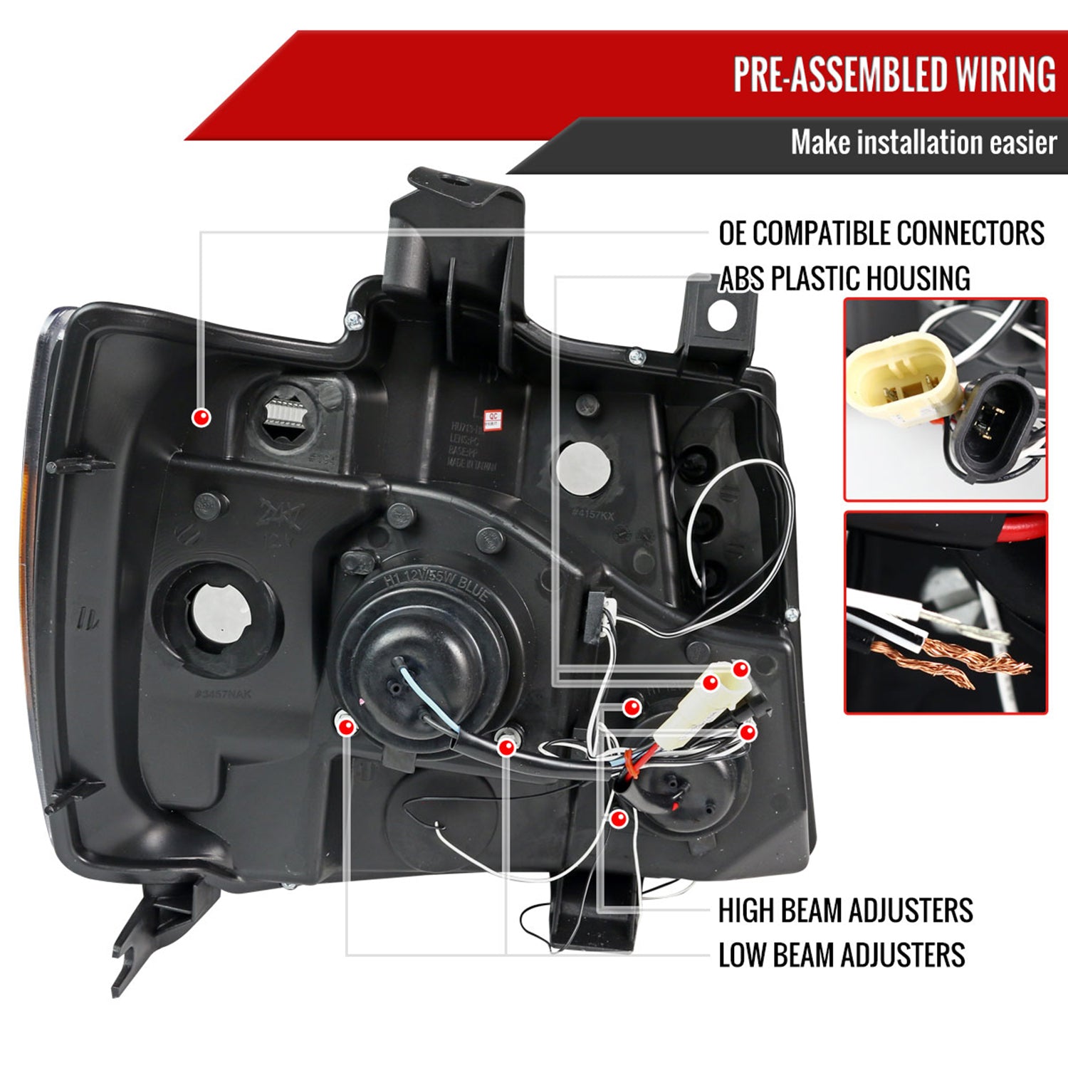 2007-2013 Chevy Avalanche/ 07-2014 Tahoe Suburban Dual Halo Headlights Black