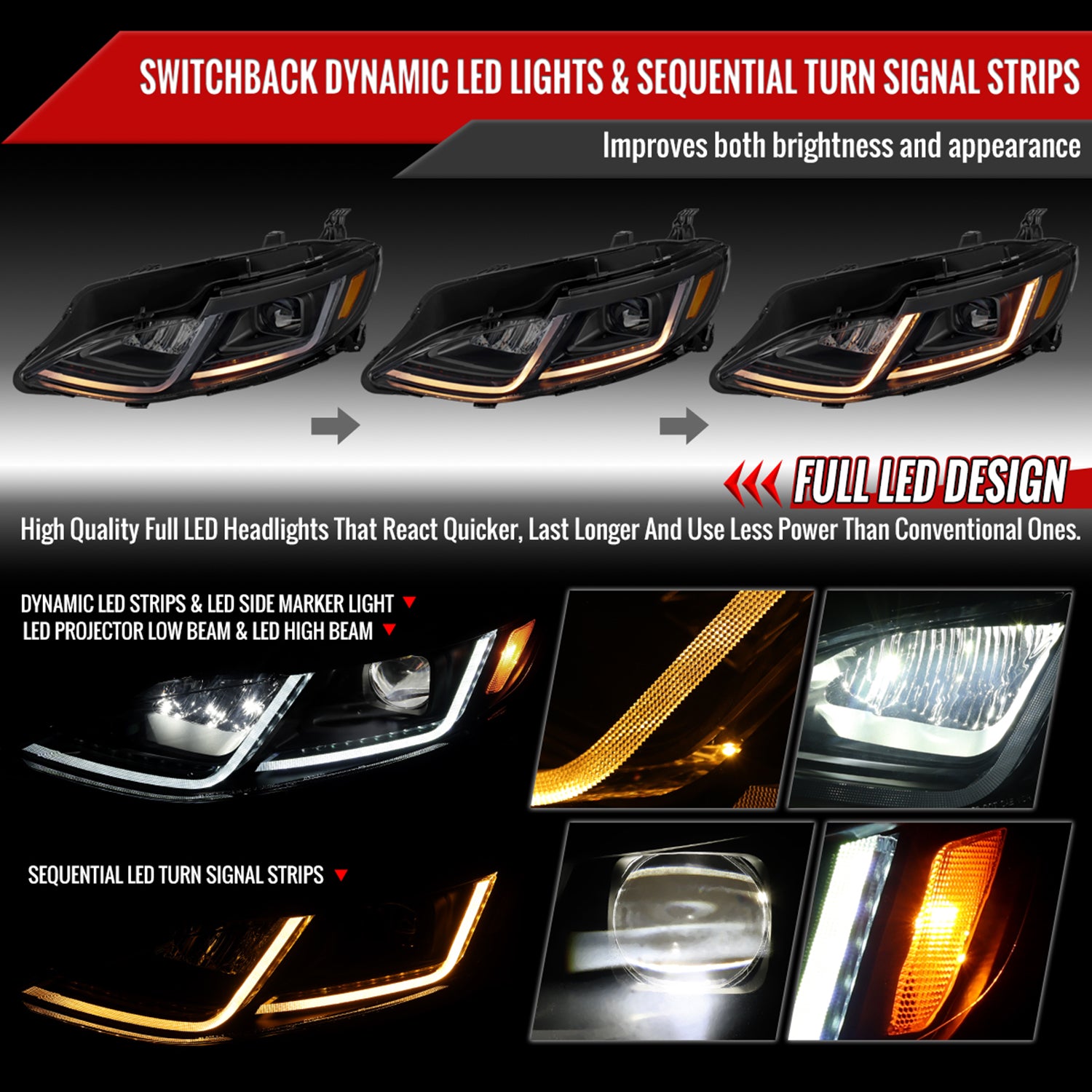 2019-2024 Chevy Malibu Full LED Projector Headlights Turn Signal Black