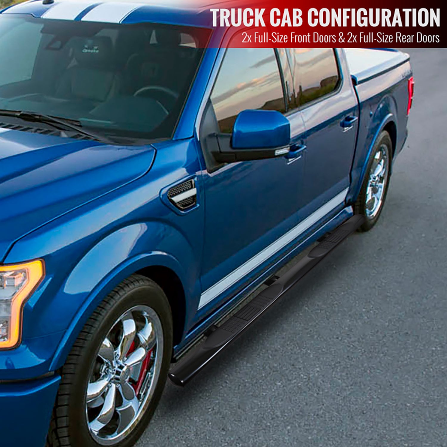 2015-2024 Ford F-150/F-250/350/450 Crew/SuperCrew Cab 4" Side Step Nerf Bars