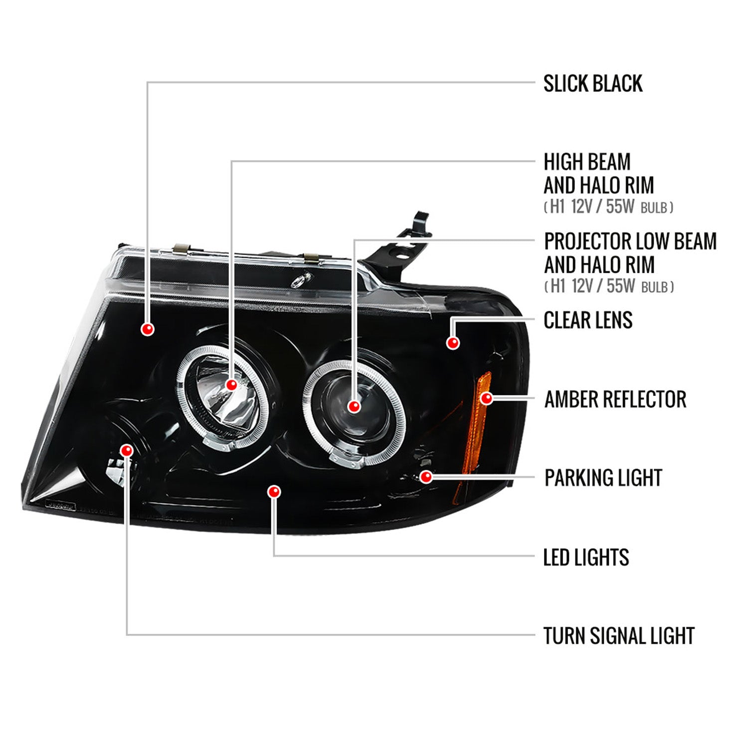 2004-2008 Ford F-150/ 06-2008 Lincoln Mark LT Dual Halo Headlights Jet Black