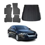 2006-2010 Volkswagen Passat B6 Floor Mats & Cargo Liner Full Set All Weather Black