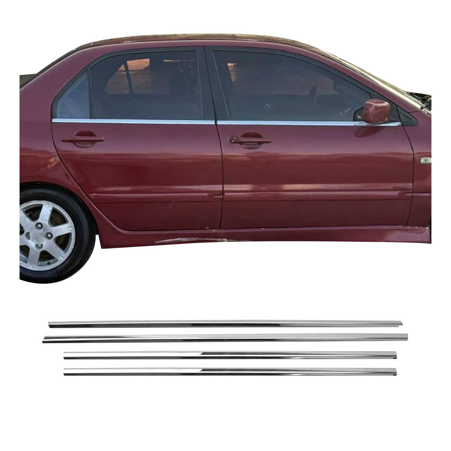 2004-2006 Mitsubishi Lancer Window Molding Trim Streamer Stainless Steel Silver 4 Pcs