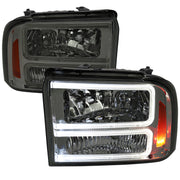 2005-2007 Ford F250/350/450 SuperDuty Dual LED C-Bar Factory Headlights Smoked