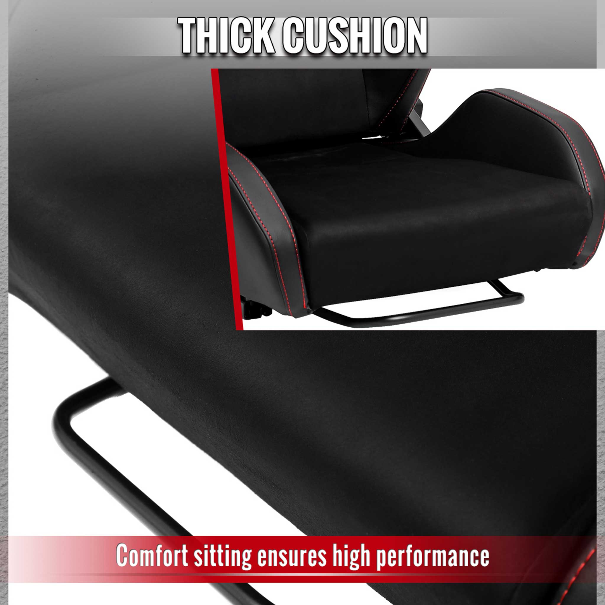Universal Racing Seat Black Pu And Black Suede With Double Black Stitch