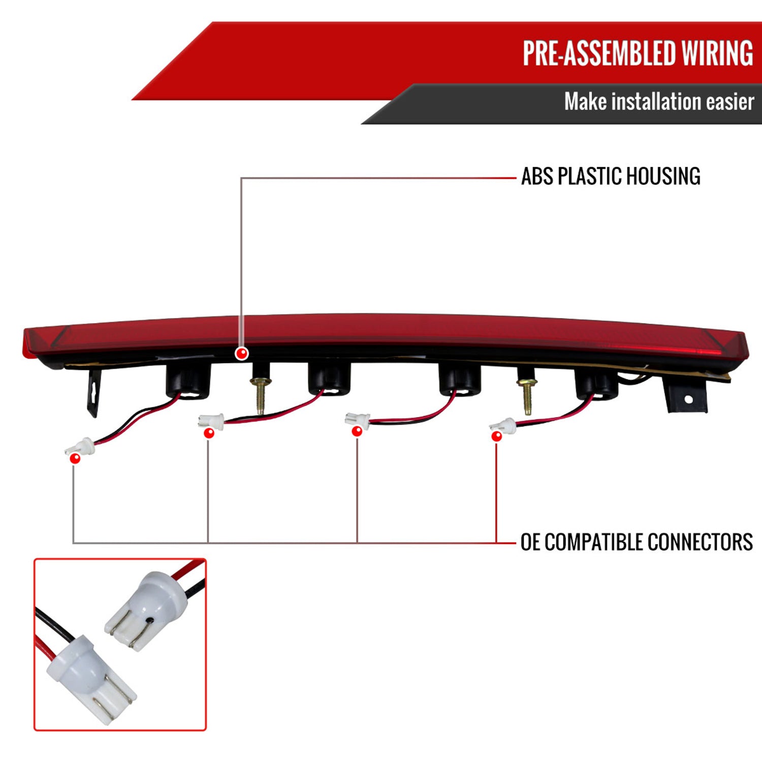 1999-2004 Ford Mustang LED 3rd Brake Light Chrome Housing/Red Lens