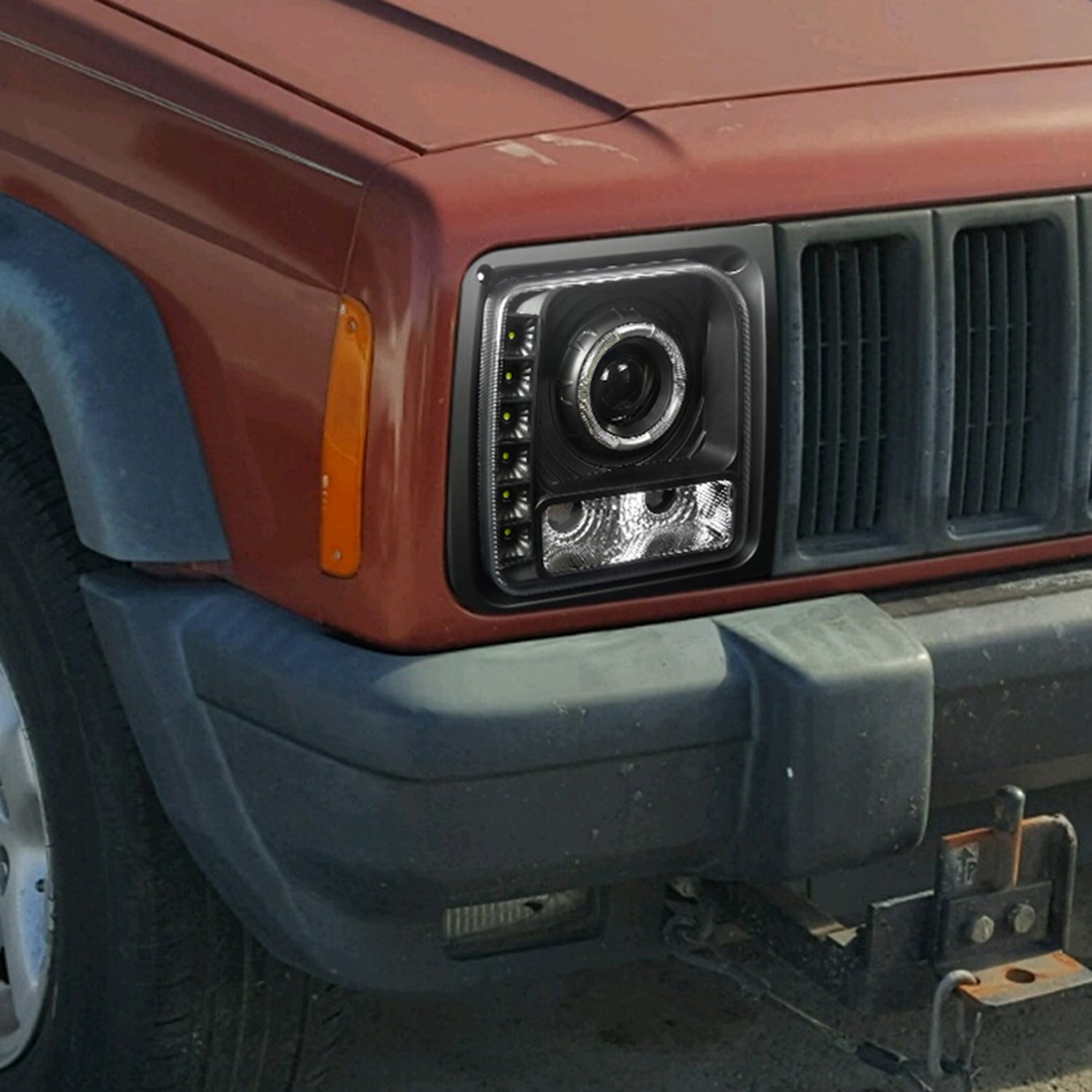 1997-2001 Jeep Cherokee Halo Projector Headlights SMD LED Light Strip Black