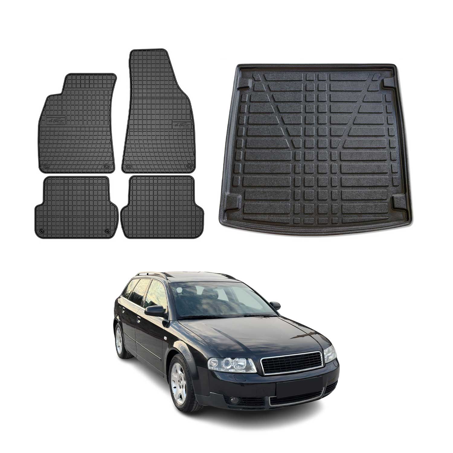 2001-2005 Audi A4 S4 A4 Quattro Wagon Floor Mats & Cargo Liner Full Set All Weather Black