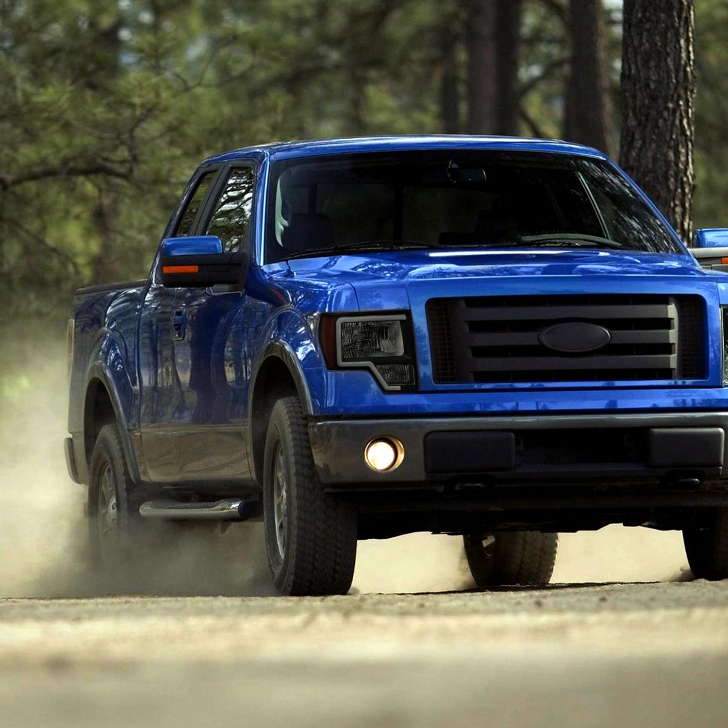 2009-2014 Ford F-150 LED Bar Factory Headlights Amber Reflectors Black/Smoke