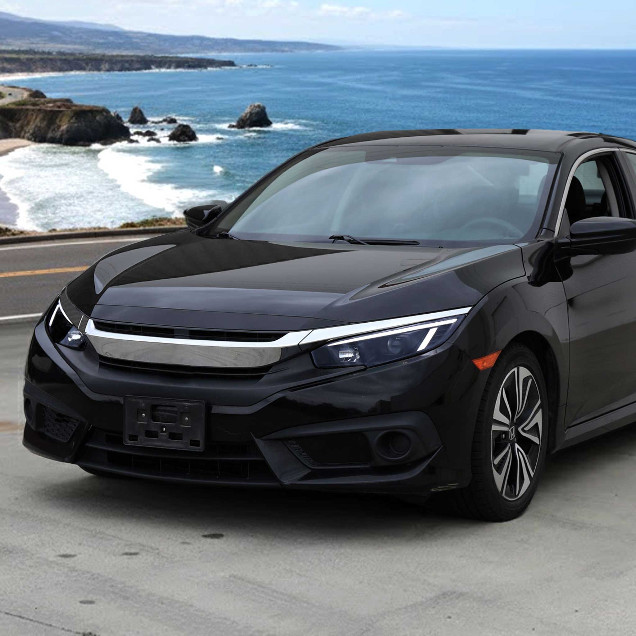 For Honda Civic 2016-2021 Projector Headlights Sequential DRL Glossy Black Housing Smoked Lens