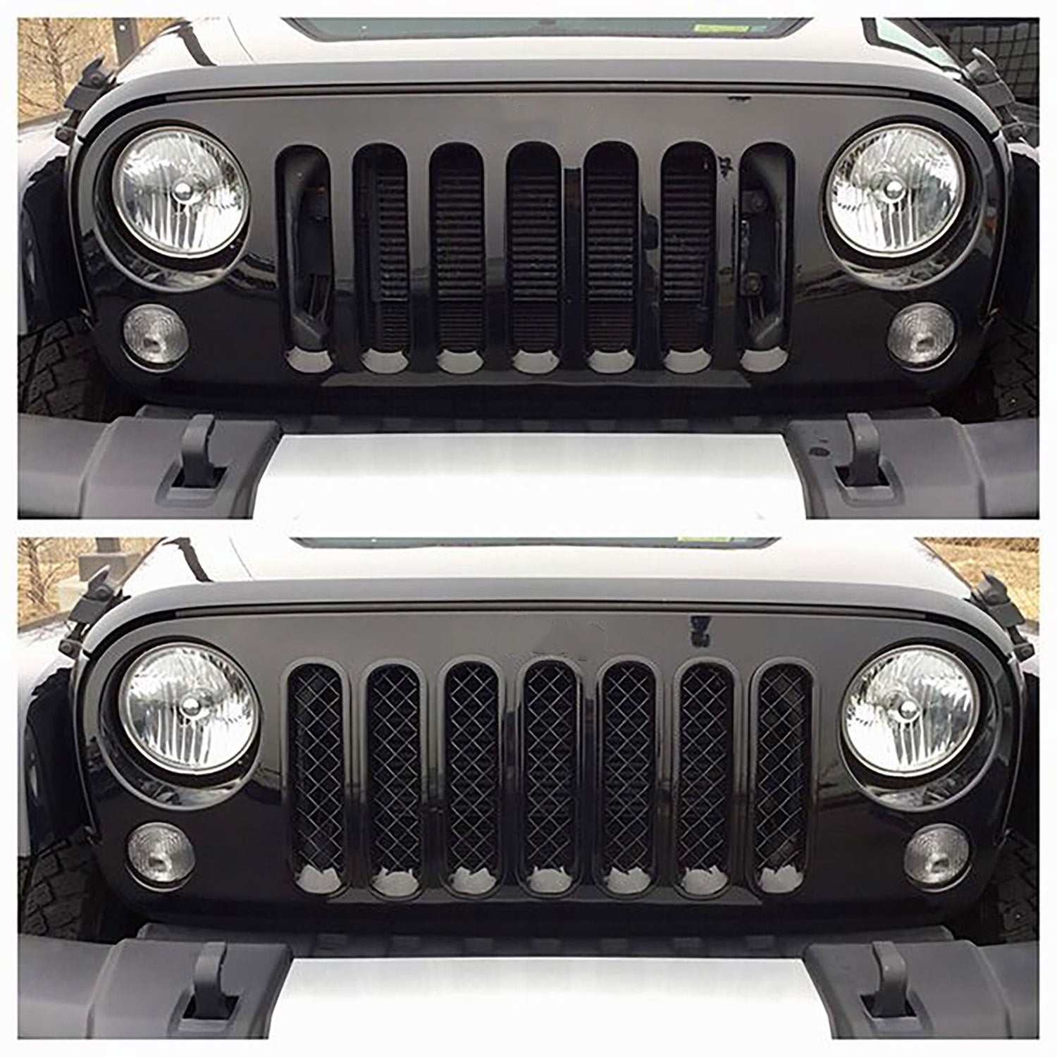 2007-2018 Jeep Wrangler Grille Overlay Gloss Black 7Pcs ABS Plastic
