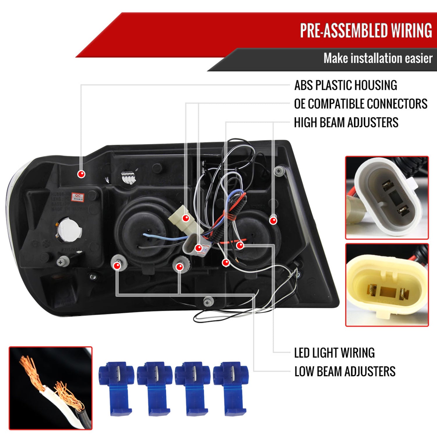 1999-2004 Jeep Grand Cherokee Dual Halo Projector Headlights Jet Black/Clear