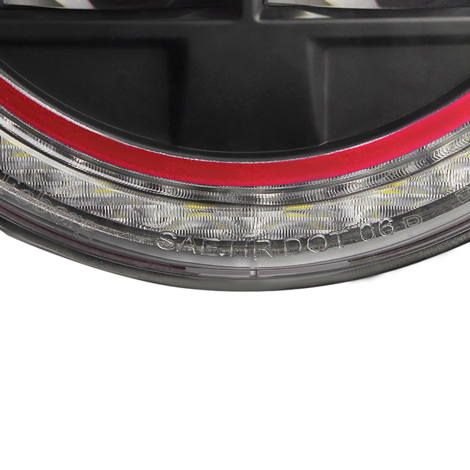 Universal 7" Round Cree LED Red Rim Halo Projector Headlight - 1PC Matt Black