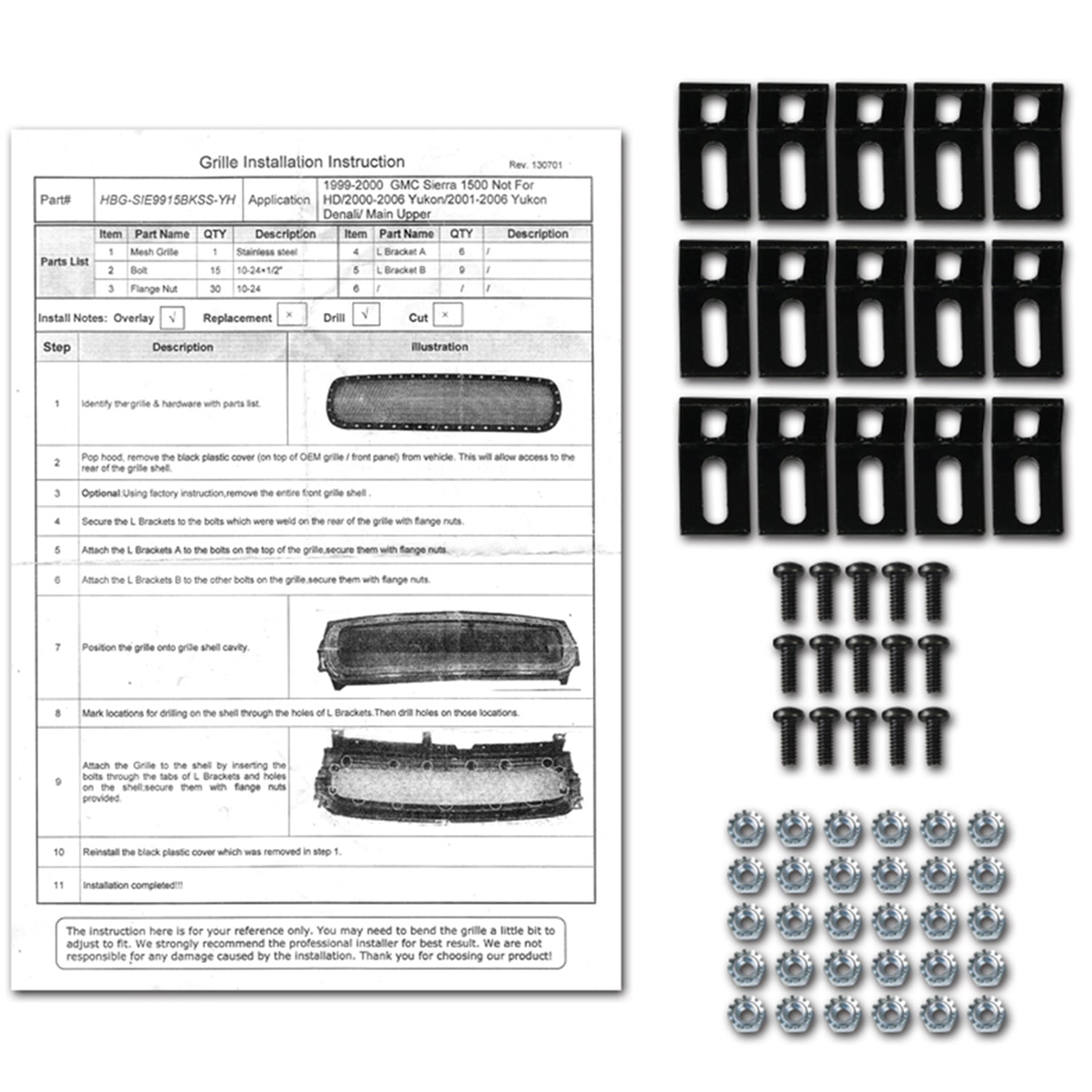 1999-2006 GMC Sierra/Yukon/Yukon XL Rivet Style Black Steel Mesh Grille Insert