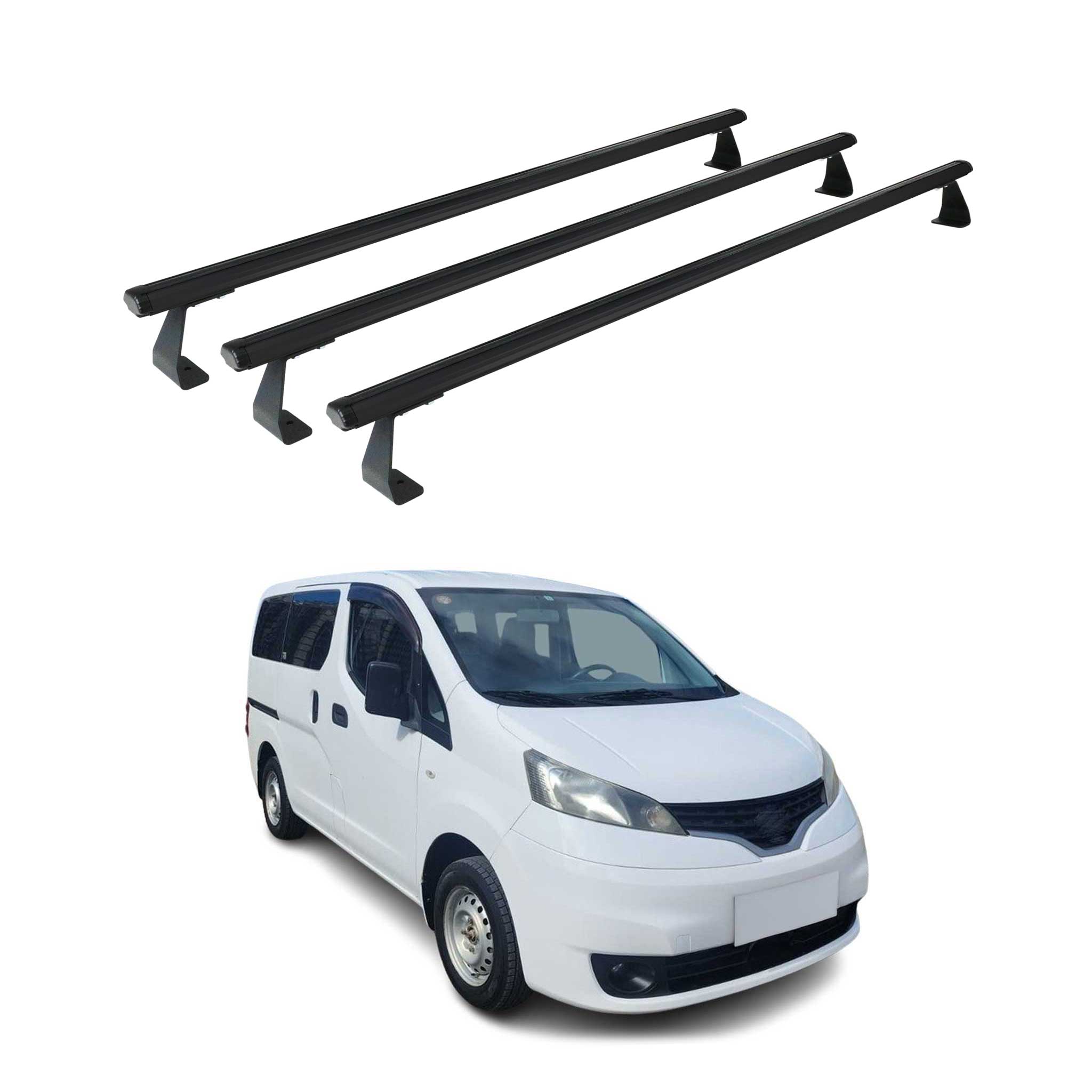 2013-2021 Nissan NV200 Roof Rack Cross Bars Luggage Carrier Aluminium Black 3 Pcs
