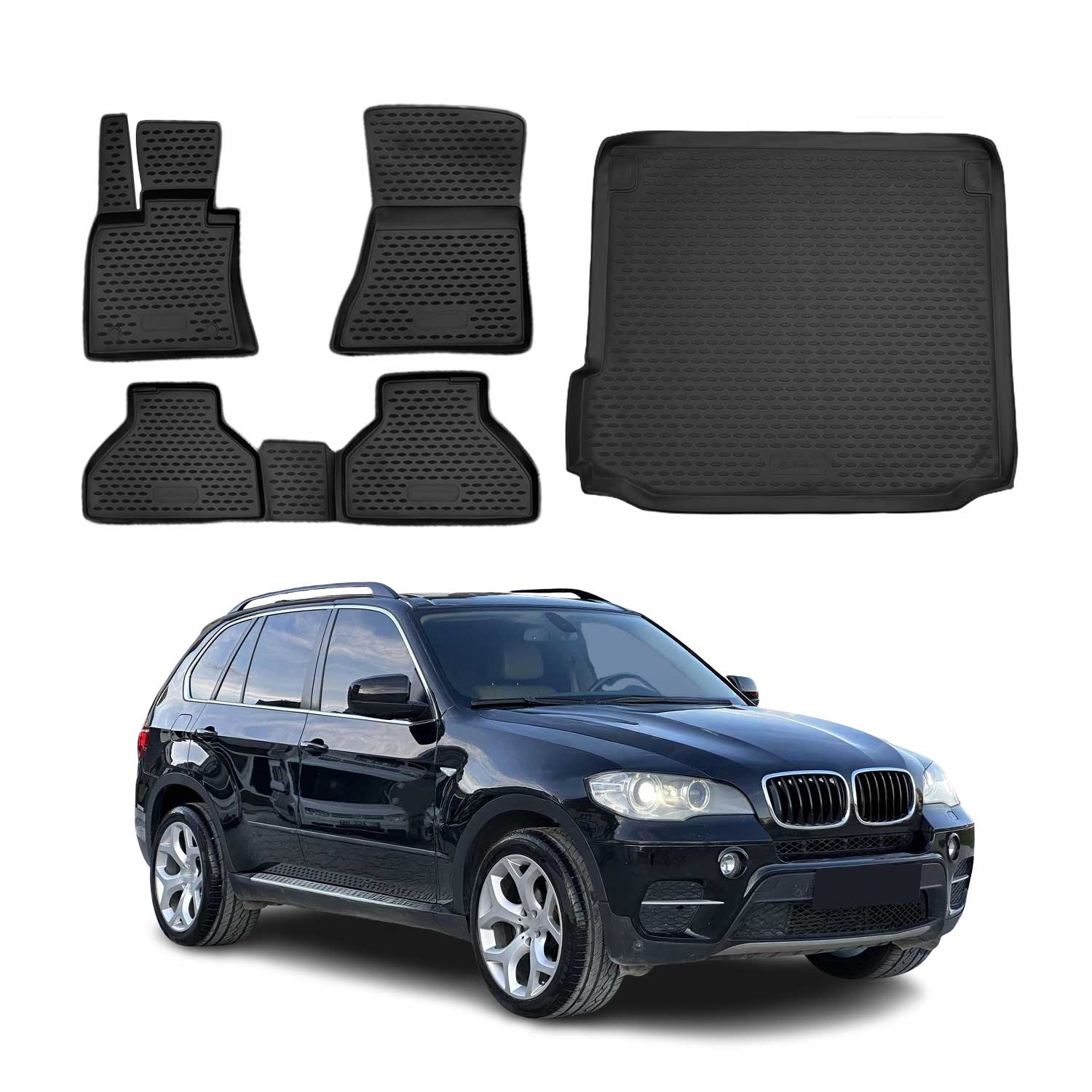 2007-2013 BMW X5 E70 Floor Mats & Cargo Liner Full Set All Weather Black