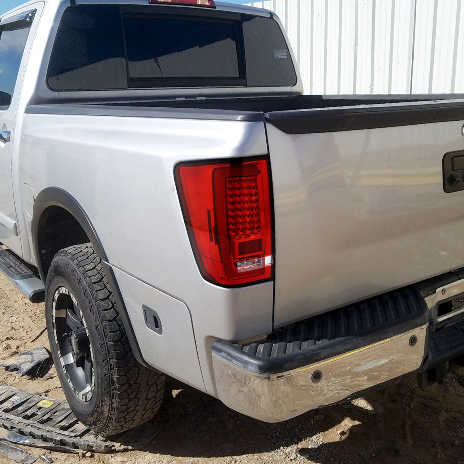 2004-2015 Nissan Titan LED Tail Lights with White LED Tube Chrome/Red Lens