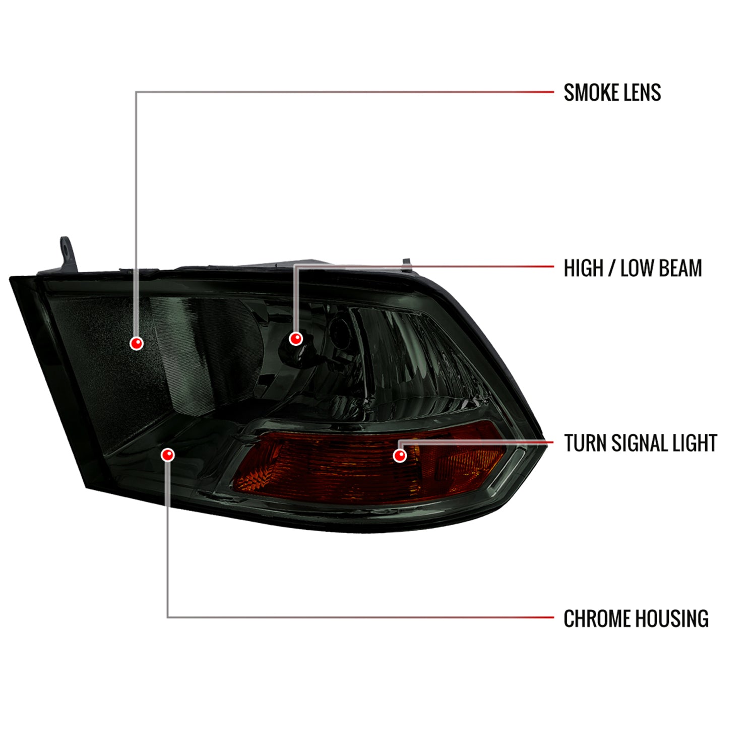 2009-2018 Dodge RAM 1500 / RAM 2500 3500 Factory Dual Headlights Smoke